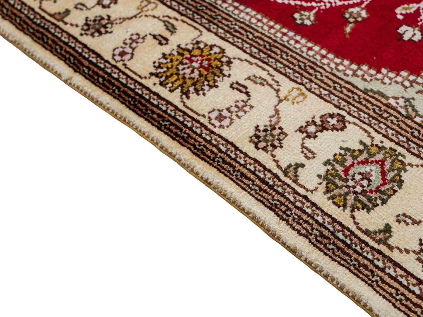 Feiner, handgeknüpfter, chinesischer Nain Orientteppich aus Kunstseide, rot, creme, weiß. 122x76 cm. Verkauf durch Jupiter Intl.