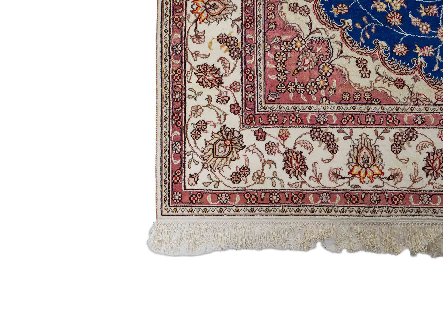 Feiner, handgefknüpfter, chinesischer Orientteppich mit Nain Design aus Kunstseide, blau, creme, weiß. 247x155 cm. Verkauf durch Jupiter Intl.