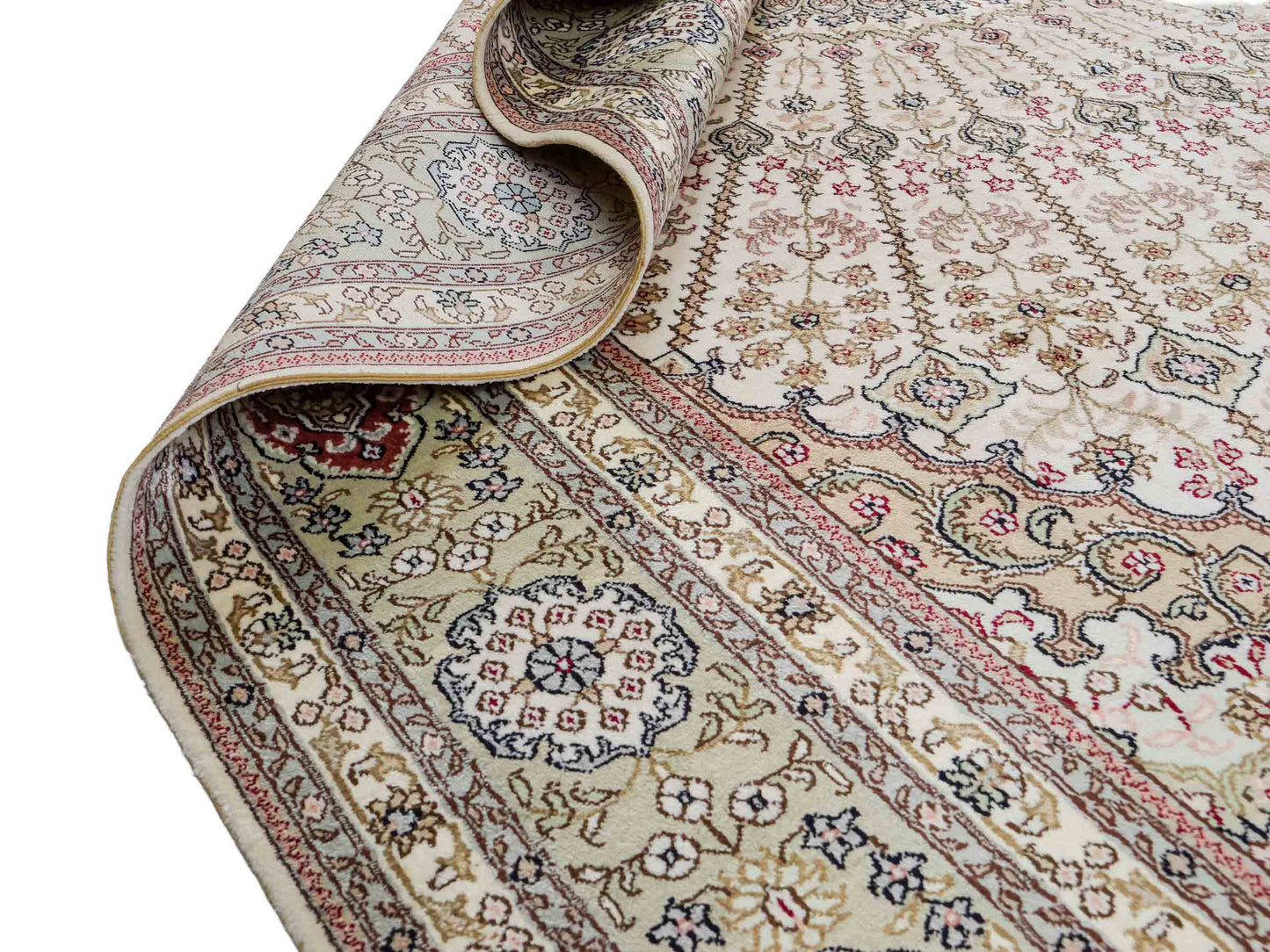 Feiner, handgeknüpfter, chinesischer Orientteppich mit Nain Design aus Viskose, creme, weiß. 267x186 cm. Verkauf durch Jupiter Intl.