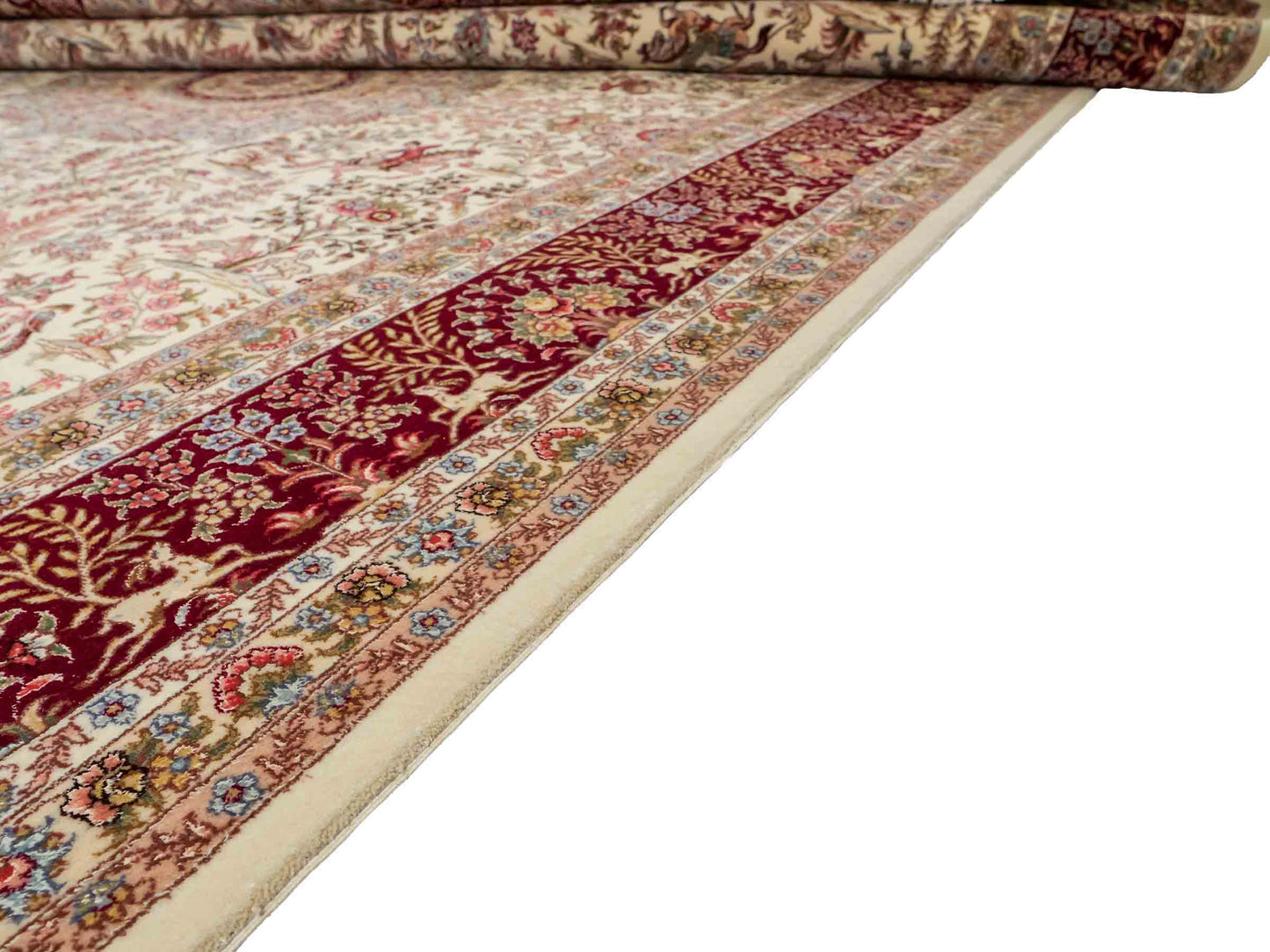 Sehr feiner, handgeknüpfter Khademi Orientteppich mit Täbriz Design aus Wolle mit Seide, creme, weiß, rot. 304x207 cm. Vertrieb durch Jupiter Intl.