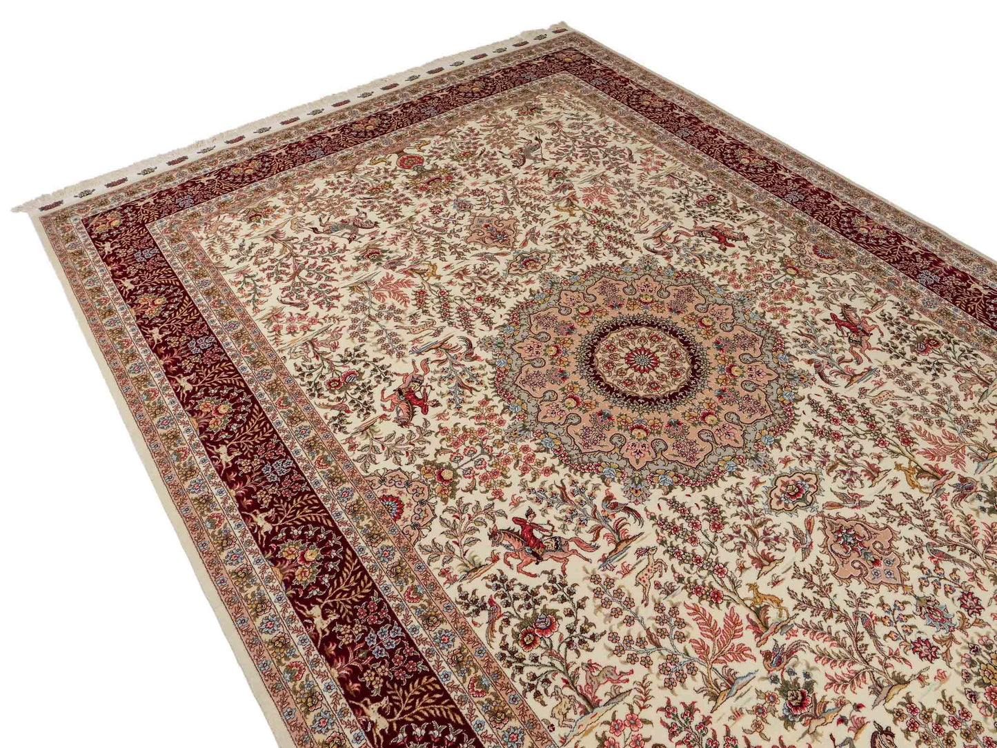 Sehr feiner, handgeknüpfter Khademi Orientteppich mit Täbriz Design aus Wolle mit Seide, creme, weiß, rot. 304x207 cm. Vertrieb durch Jupiter Intl.