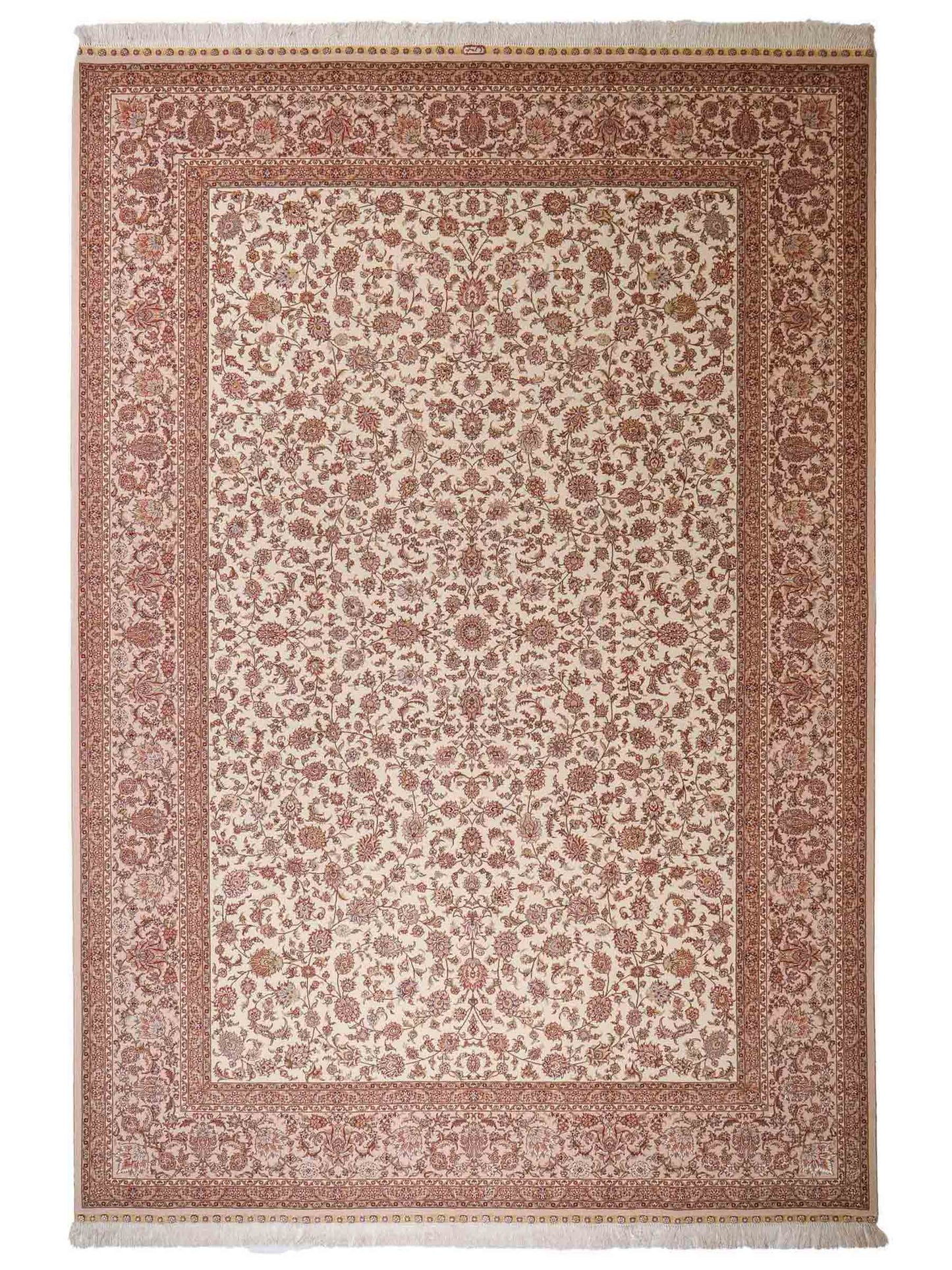 Sehr feiner, handgeknpüfter Khademi Orientteppich mit Täbriz Design aus Wolle mit Seide, creme, weiß. 306x208 cm. Vertrieb durch Jupiter Intl.
