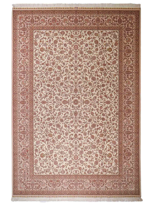 Sehr feiner, handgeknpüfter Khademi Orientteppich mit Täbriz Design aus Wolle mit Seide, creme, weiß. 306x208 cm. Vertrieb durch Jupiter Intl.