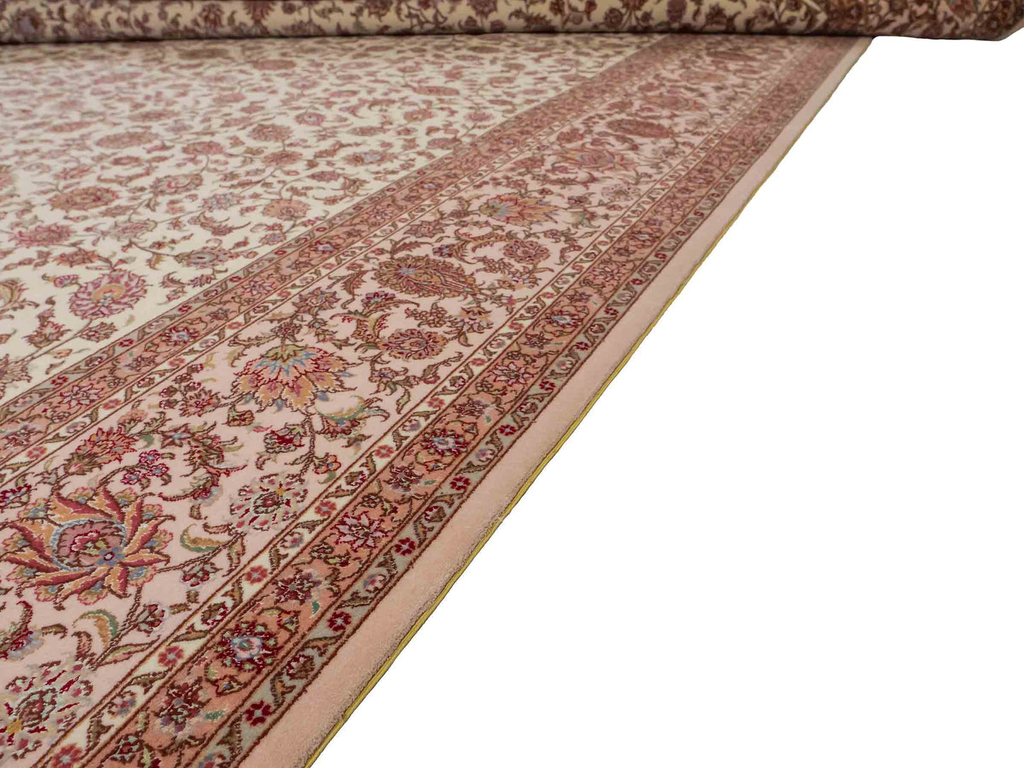 Sehr feiner, handgeknpüfter Khademi Orientteppich mit Täbriz Design aus Wolle mit Seide, creme, weiß. 306x208 cm. Vertrieb durch Jupiter Intl.