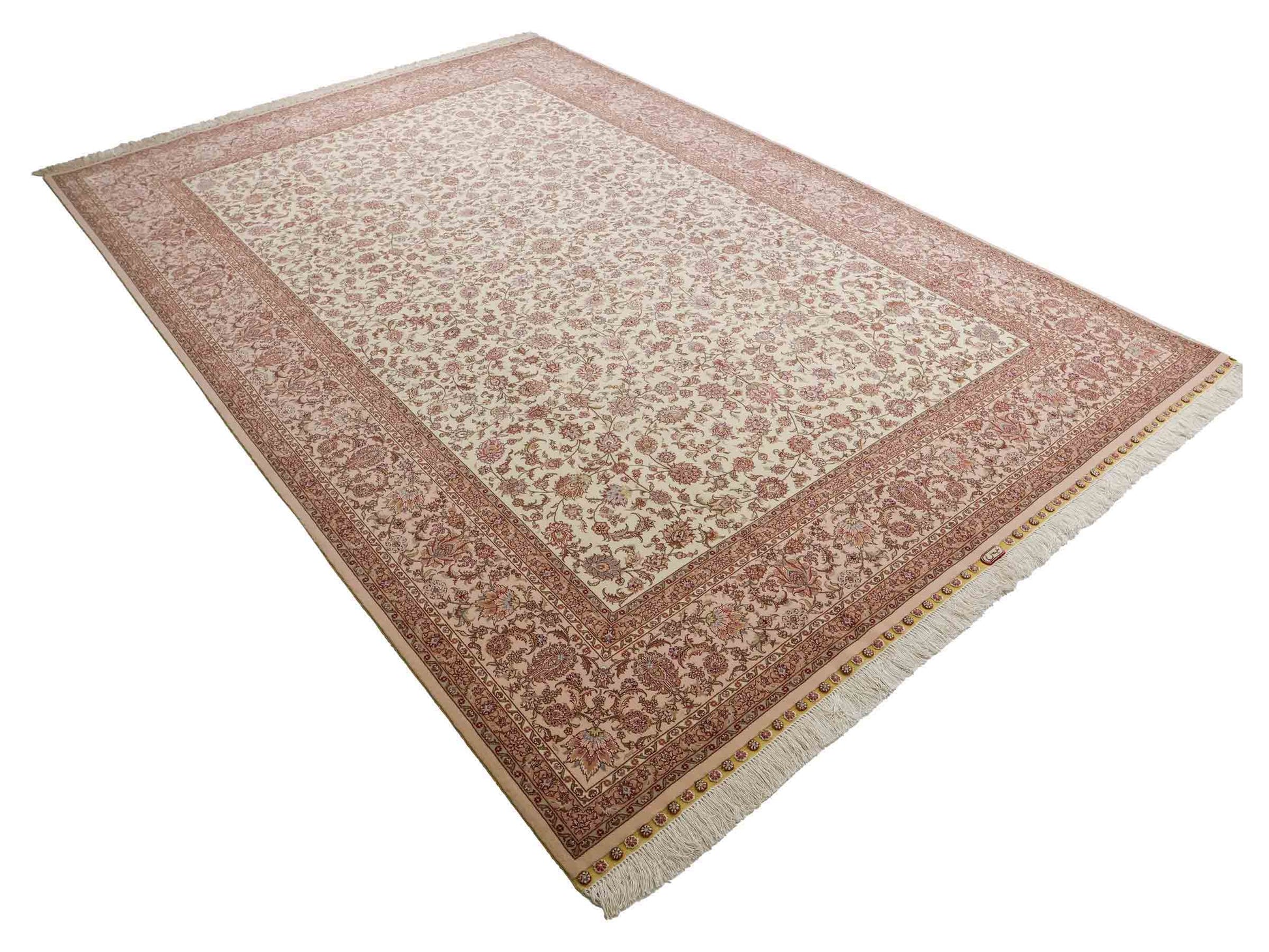 Sehr feiner, handgeknpüfter Khademi Orientteppich mit Täbriz Design aus Wolle mit Seide, creme, weiß. 306x208 cm. Vertrieb durch Jupiter Intl.