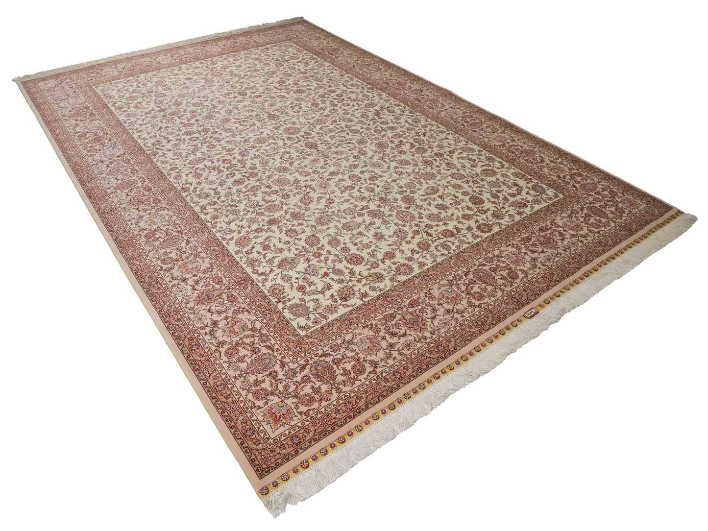 Sehr feiner, handgeknpüfter Khademi Orientteppich mit Täbriz Design aus Wolle mit Seide, creme, weiß. 306x208 cm. Vertrieb durch Jupiter Intl.