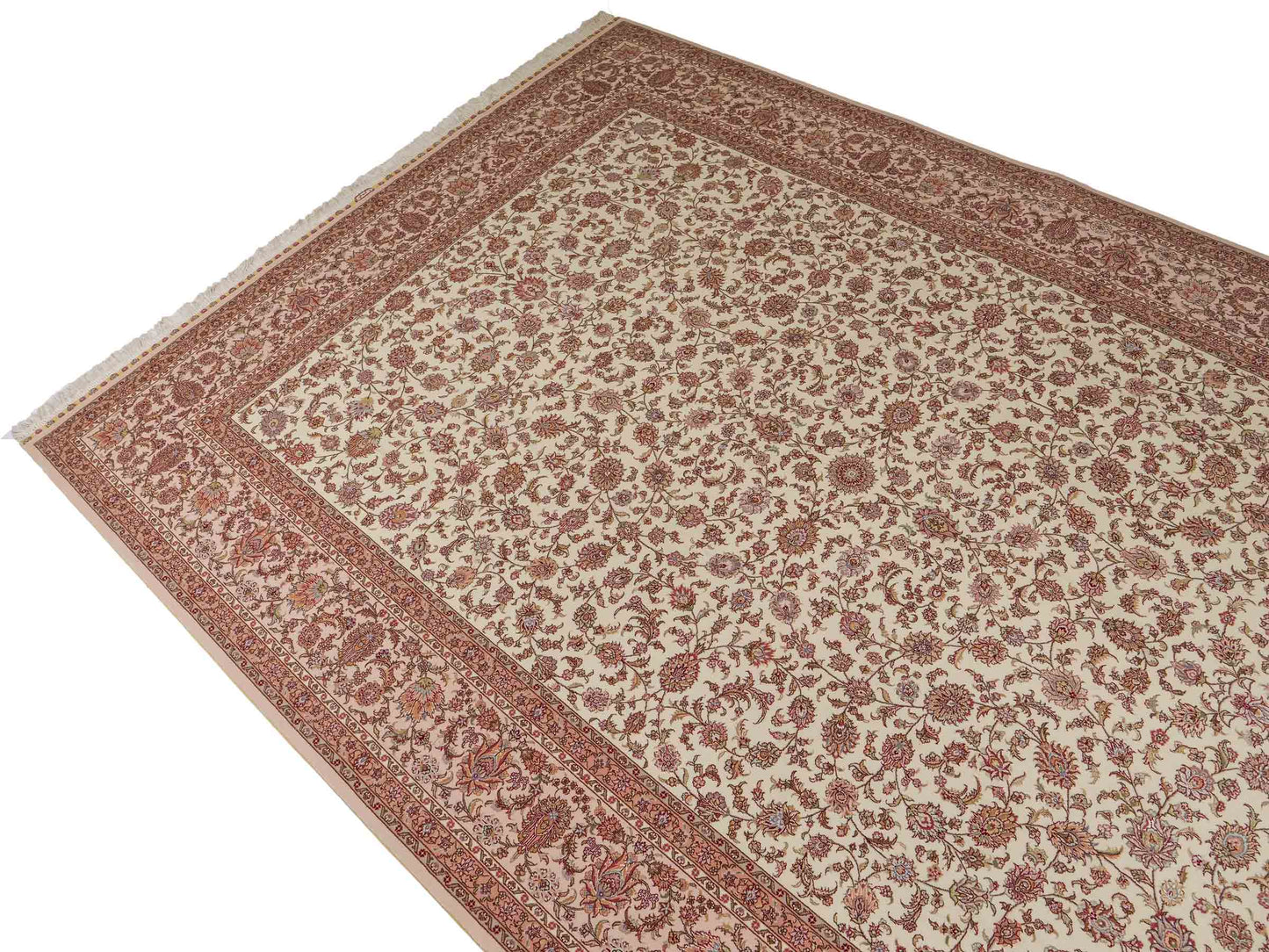 Sehr feiner, handgeknpüfter Khademi Orientteppich mit Täbriz Design aus Wolle mit Seide, creme, weiß. 306x208 cm. Vertrieb durch Jupiter Intl.