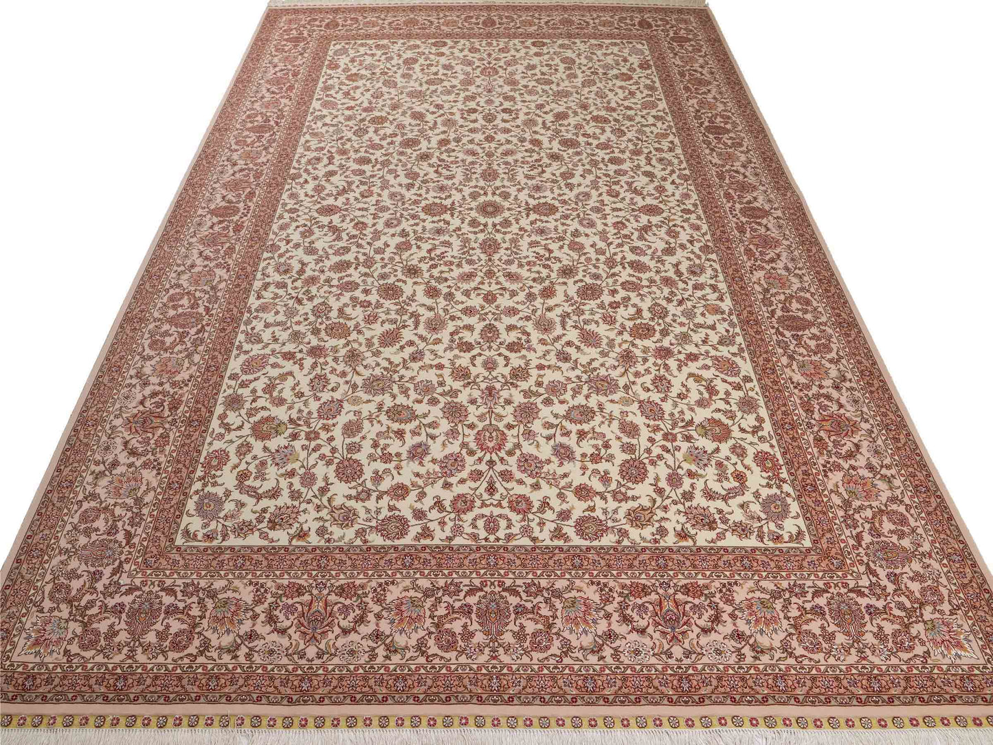 Sehr feiner, handgeknpüfter Khademi Orientteppich mit Täbriz Design aus Wolle mit Seide, creme, weiß. 306x208 cm. Vertrieb durch Jupiter Intl.