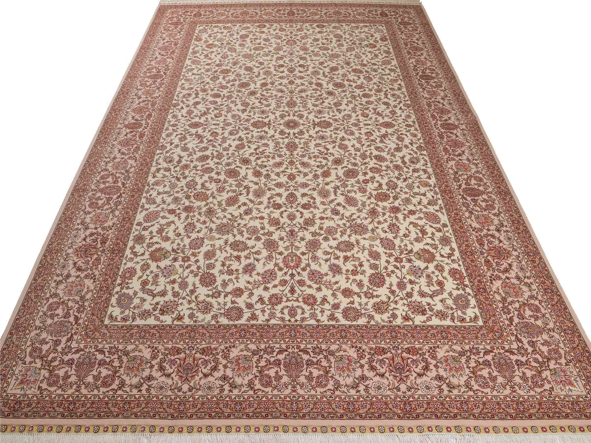 Sehr feiner, handgeknpüfter Khademi Orientteppich mit Täbriz Design aus Wolle mit Seide, creme, weiß. 306x208 cm. Vertrieb durch Jupiter Intl.