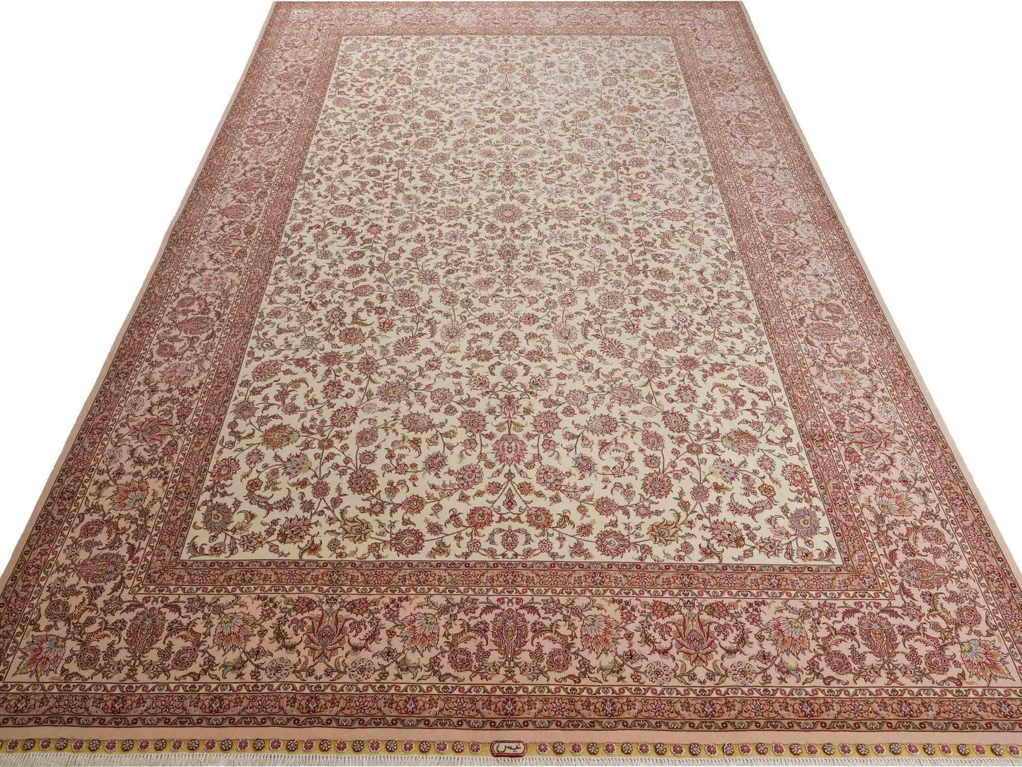 Sehr feiner, handgeknpüfter Khademi Orientteppich mit Täbriz Design aus Wolle mit Seide, creme, weiß. 306x208 cm. Vertrieb durch Jupiter Intl.