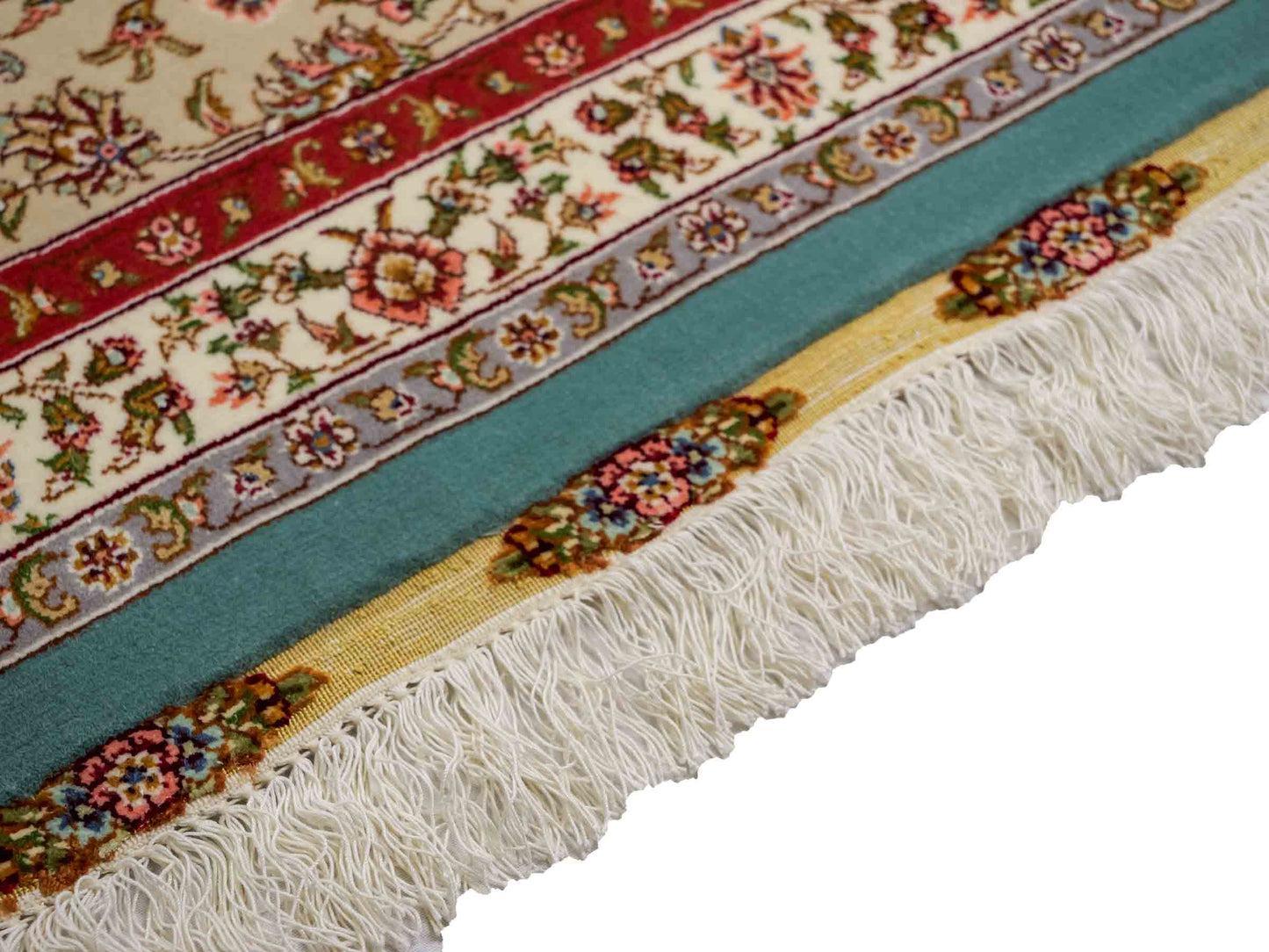 Sehr feiner, handgeknüpfter Khademi Orientteppich mit Täbriz Design aus Wolle mit Seide, blau. 359x275 cm. Vertrieb durch Jupiter Intl.