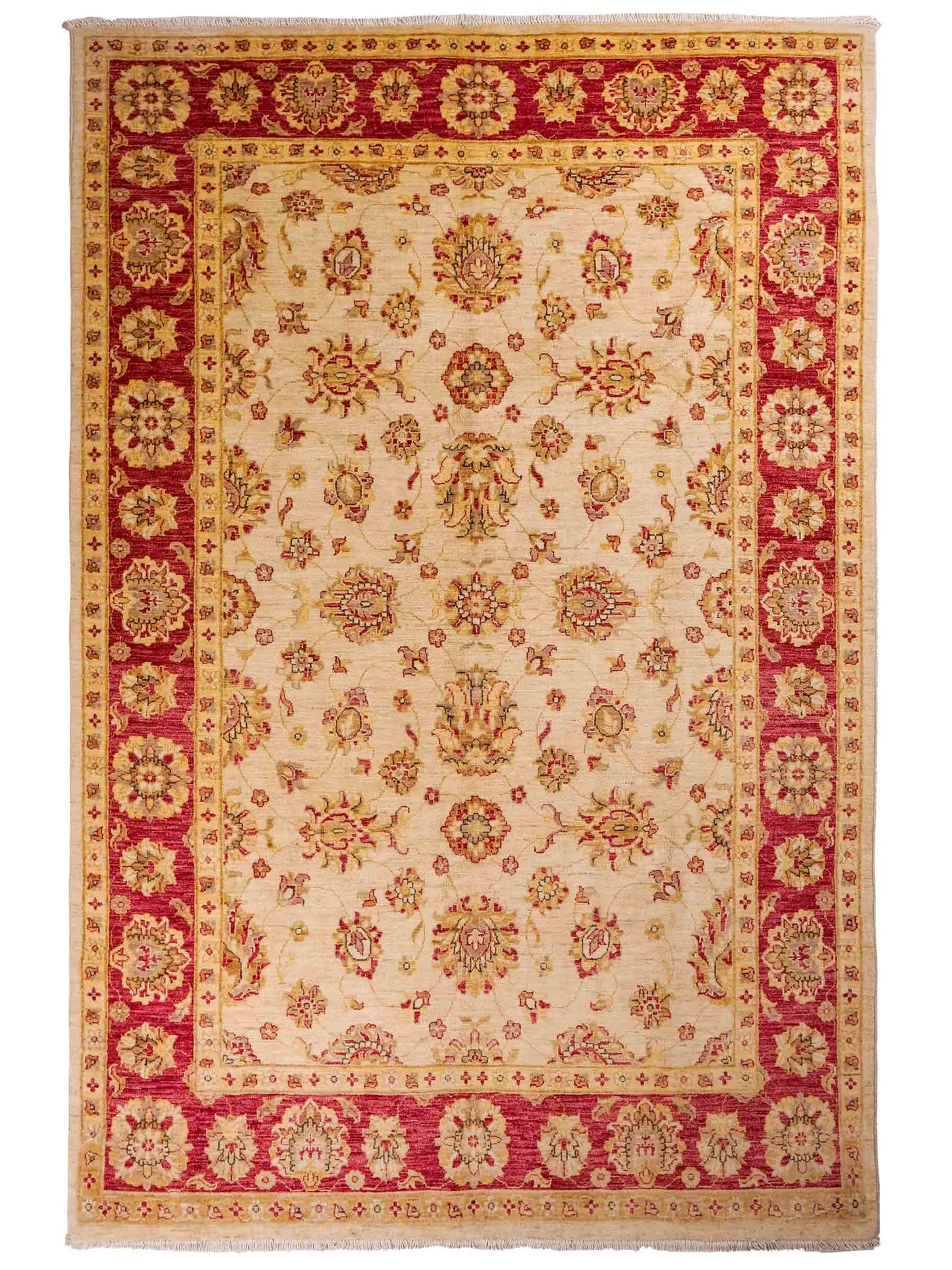 Feiner, handgeknüpfter Ziegler Farahan Chobi Orientteppich aus reiner Wolle mit Allover-Muster von Khademi. Größe: 256 x 173 cm. Farbe: Beige, gold, rot. RB3-315. Ursprung: Afghanistan. Verkauf durch JUPITER Intl.