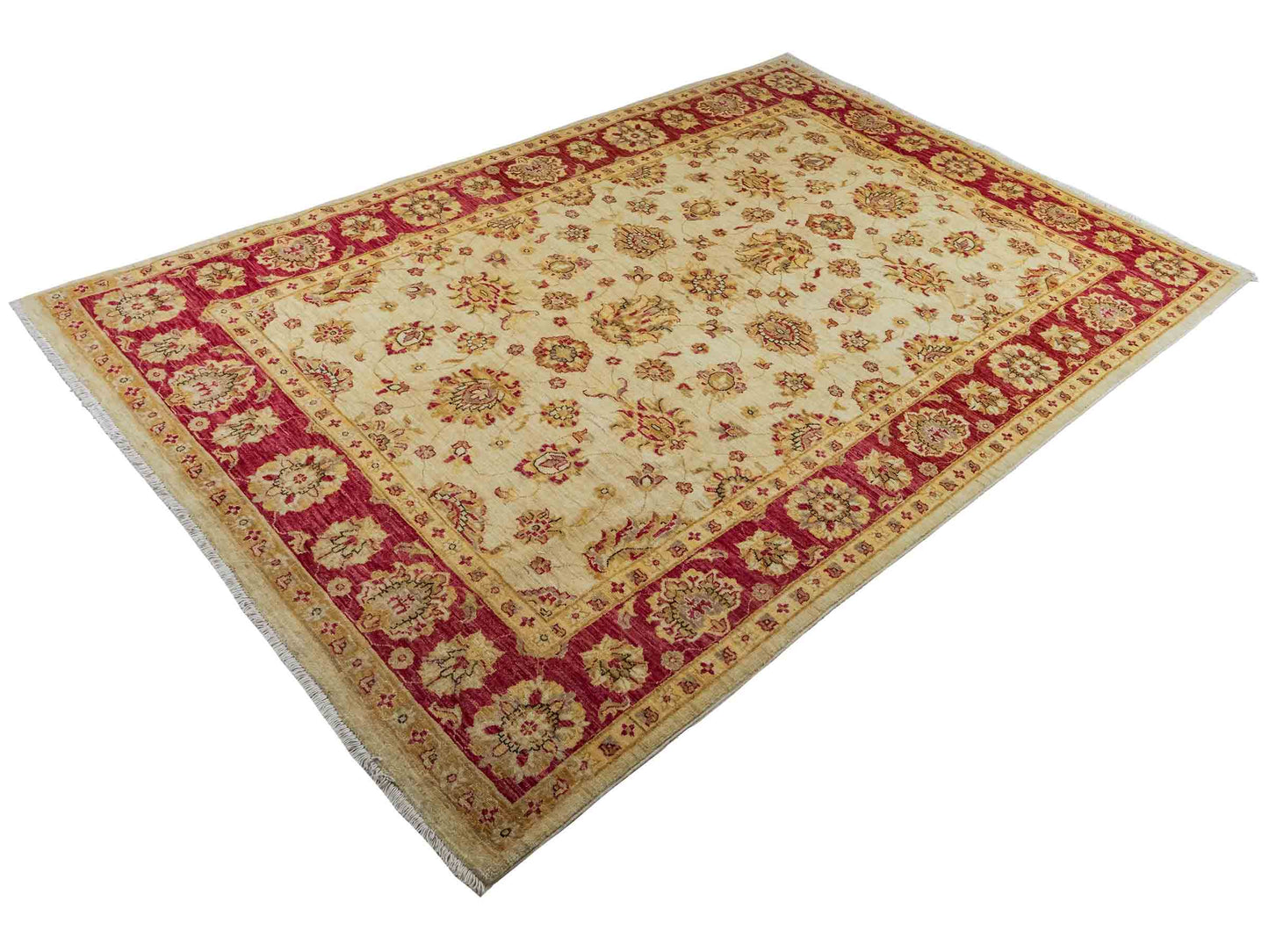 Feiner, handgeknüpfter Ziegler Farahan Chobi Orientteppich aus reiner Wolle mit Allover-Muster von Khademi. Größe: 256 x 173 cm. Farbe: Beige, gold, rot. RB3-315. Ursprung: Afghanistan. Verkauf durch JUPITER Intl.