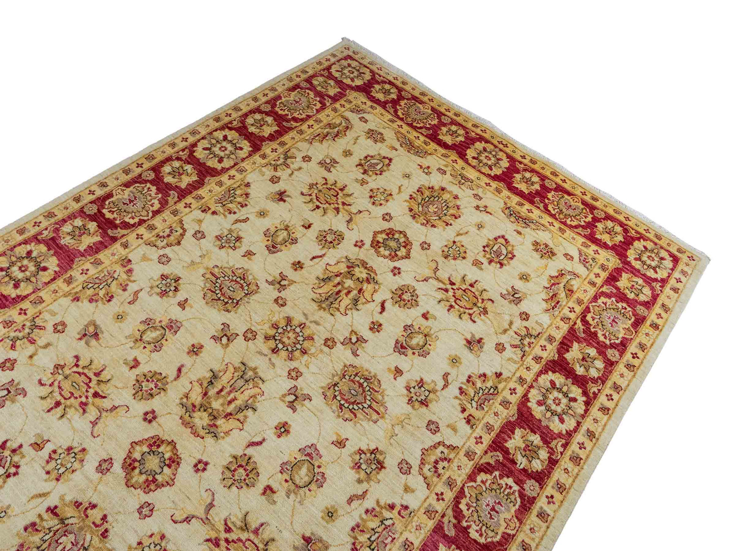 Feiner, handgeknüpfter Ziegler Farahan Chobi Orientteppich aus reiner Wolle mit Allover-Muster von Khademi. Größe: 256 x 173 cm. Farbe: Beige, gold, rot. RB3-315. Ursprung: Afghanistan. Verkauf durch JUPITER Intl.