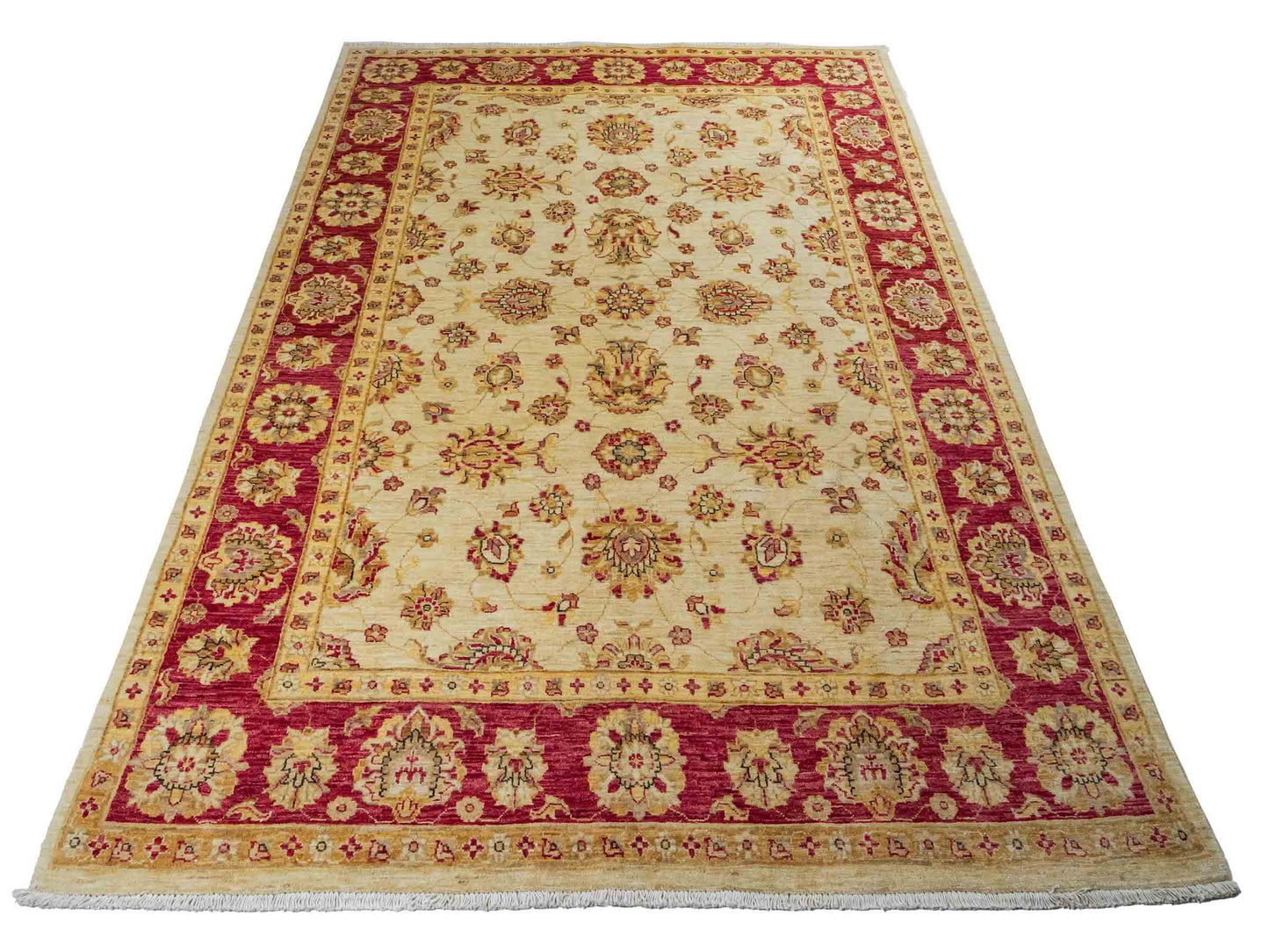 Feiner, handgeknüpfter Ziegler Farahan Chobi Orientteppich aus reiner Wolle mit Allover-Muster von Khademi. Größe: 256 x 173 cm. Farbe: Beige, gold, rot. RB3-315. Ursprung: Afghanistan. Verkauf durch JUPITER Intl.