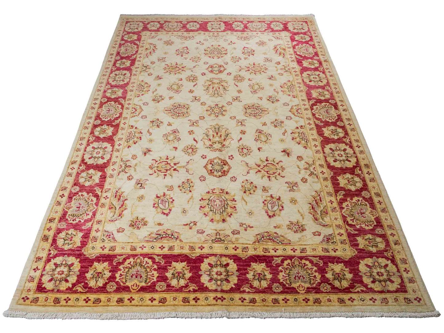Feiner, handgeknüpfter Ziegler Farahan Chobi Orientteppich aus reiner Wolle mit Allover-Muster von Khademi. Größe: 256 x 173 cm. Farbe: Beige, gold, rot. RB3-315. Ursprung: Afghanistan. Verkauf durch JUPITER Intl.