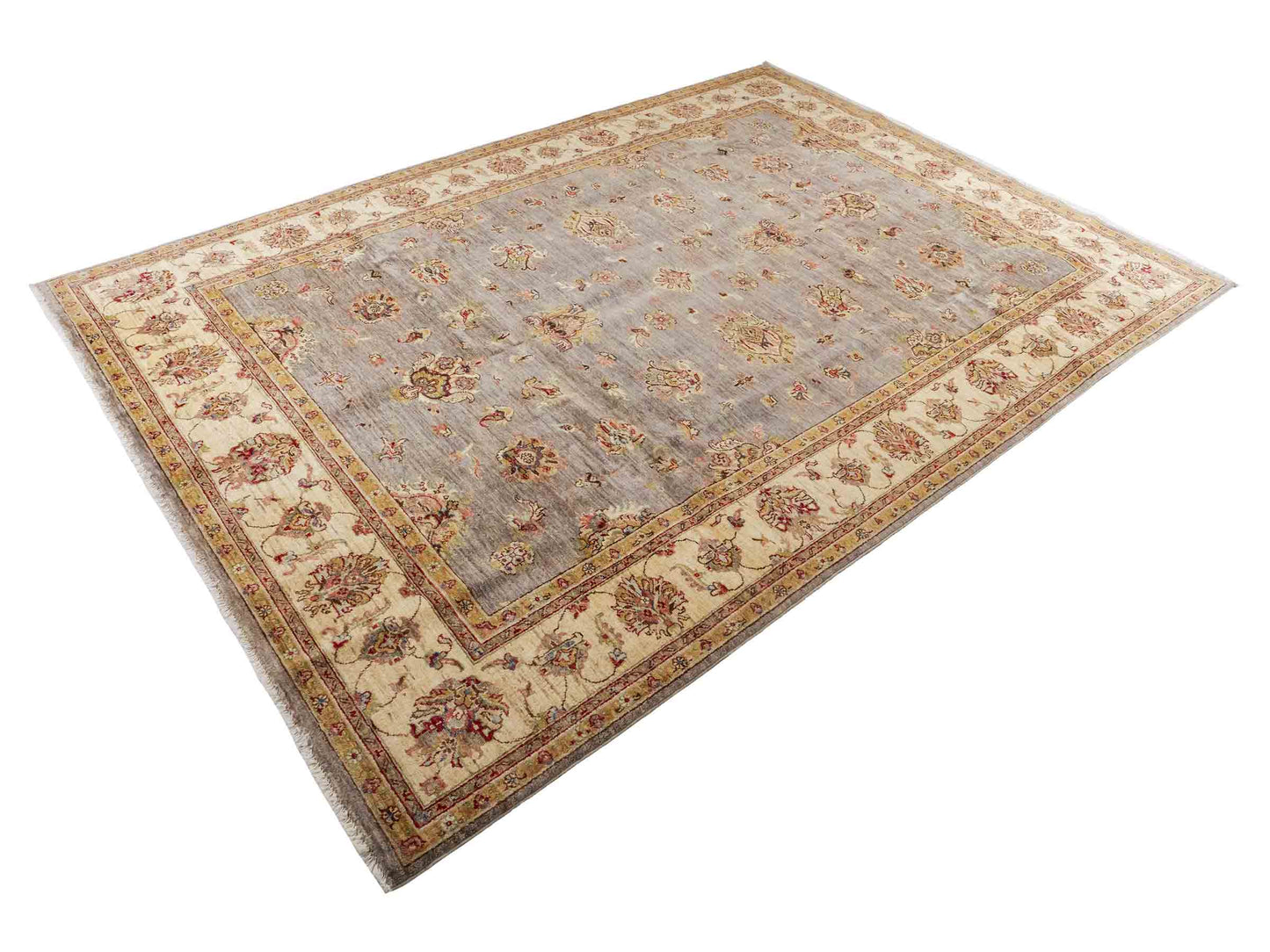 Feiner, handgeknüpfter Ziegler Farahan Chobi Orientteppich aus reiner Wolle mit Allover-Muster von Khademi. Größe: 296 x 206 cm. Farbe: Grau, gold. RB3-1038. Ursprung: Afghanistan. Verkauf durch JUPITER Intl.