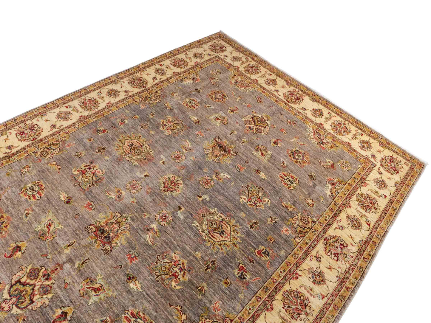 Feiner, handgeknüpfter Ziegler Farahan Chobi Orientteppich aus reiner Wolle mit Allover-Muster von Khademi. Größe: 296 x 206 cm. Farbe: Grau, gold. RB3-1038. Ursprung: Afghanistan. Verkauf durch JUPITER Intl.