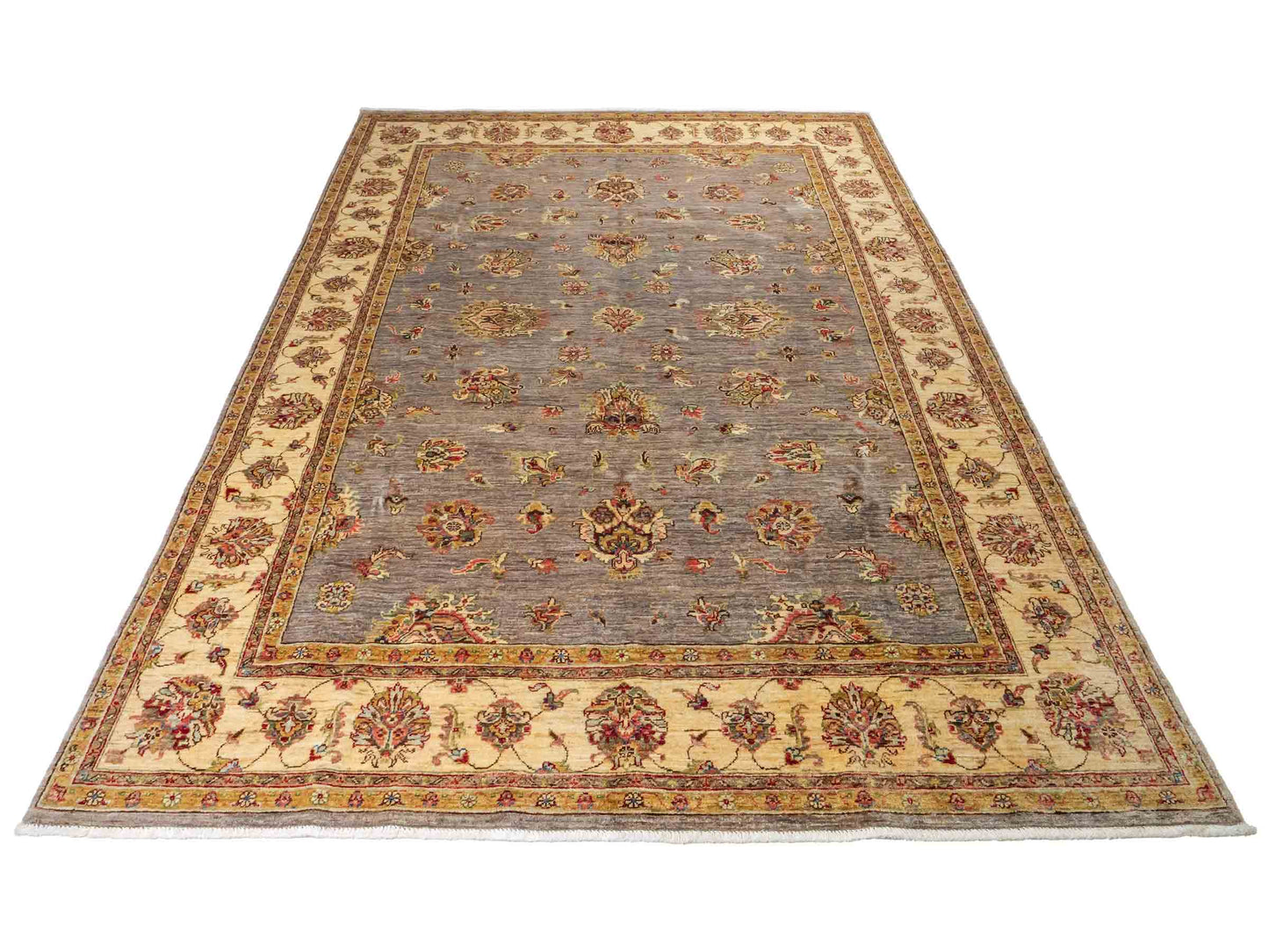 Feiner, handgeknüpfter Ziegler Farahan Chobi Orientteppich aus reiner Wolle mit Allover-Muster von Khademi. Größe: 296 x 206 cm. Farbe: Grau, gold. RB3-1038. Ursprung: Afghanistan. Verkauf durch JUPITER Intl.