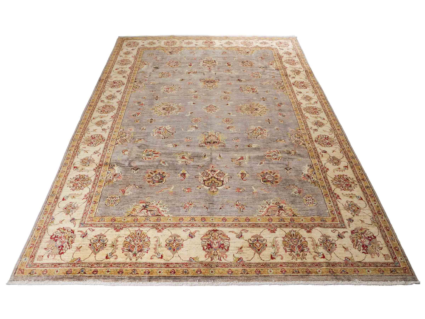 Feiner, handgeknüpfter Ziegler Farahan Chobi Orientteppich aus reiner Wolle mit Allover-Muster von Khademi. Größe: 296 x 206 cm. Farbe: Grau, gold. RB3-1038. Ursprung: Afghanistan. Verkauf durch JUPITER Intl.