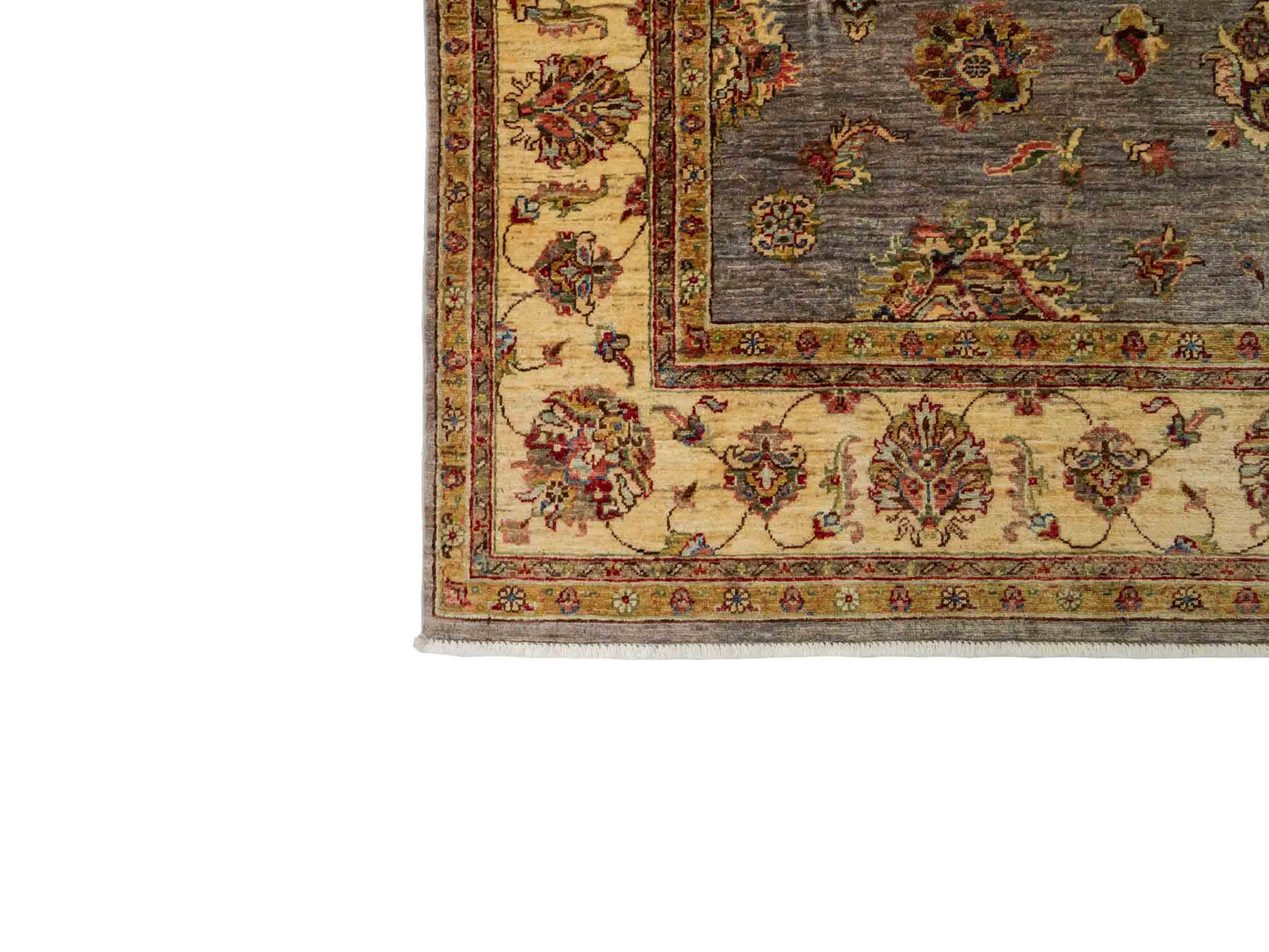 Feiner, handgeknüpfter Ziegler Farahan Chobi Orientteppich aus reiner Wolle mit Allover-Muster von Khademi. Größe: 296 x 206 cm. Farbe: Grau, gold. RB3-1038. Ursprung: Afghanistan. Verkauf durch JUPITER Intl.