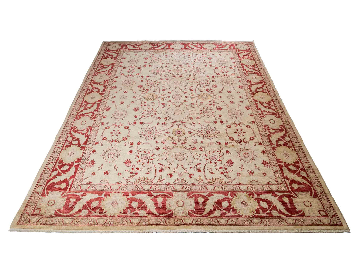 Feiner, handgeknüpfter Ziegler Farahan Chobi Orientteppich aus reiner Wolle mit Allover-Muster von Khademi. Größe: 301 x 202 cm. Farbe: Beige, gold, rot. RB3-433A. Ursprung: Afghanistan. Verkauf durch JUPITER Intl.
