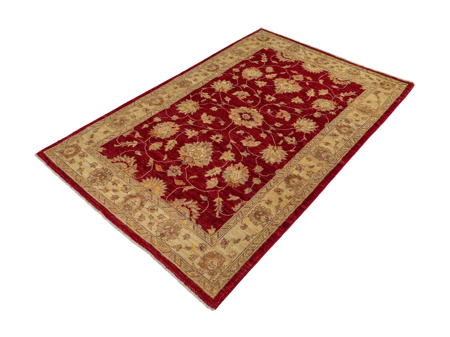 Handgeknüpfter, afghanischer Ziegler Farahan Orientteppich aus Wolle von Khademi. Größe: 191 x 122 cm. Farbe: Rot, beige, gold. Verkauf durch JUPITER Intl.