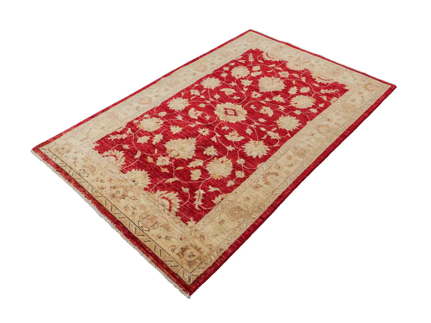 Handgeknüpfter, afghanischer Ziegler Farahan Orientteppich aus Wolle von Khademi. Größe: 191 x 122 cm. Farbe: Rot, beige, gold. Verkauf durch JUPITER Intl.