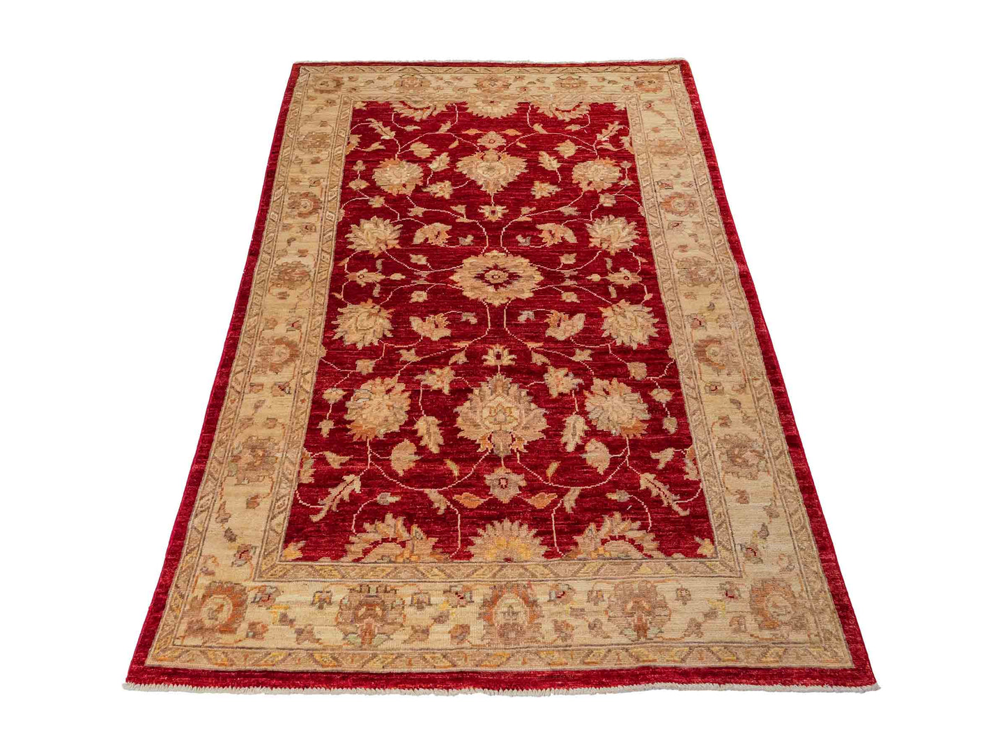 Handgeknüpfter, afghanischer Ziegler Farahan Orientteppich aus Wolle von Khademi. Größe: 191 x 122 cm. Farbe: Rot, beige, gold. Verkauf durch JUPITER Intl.