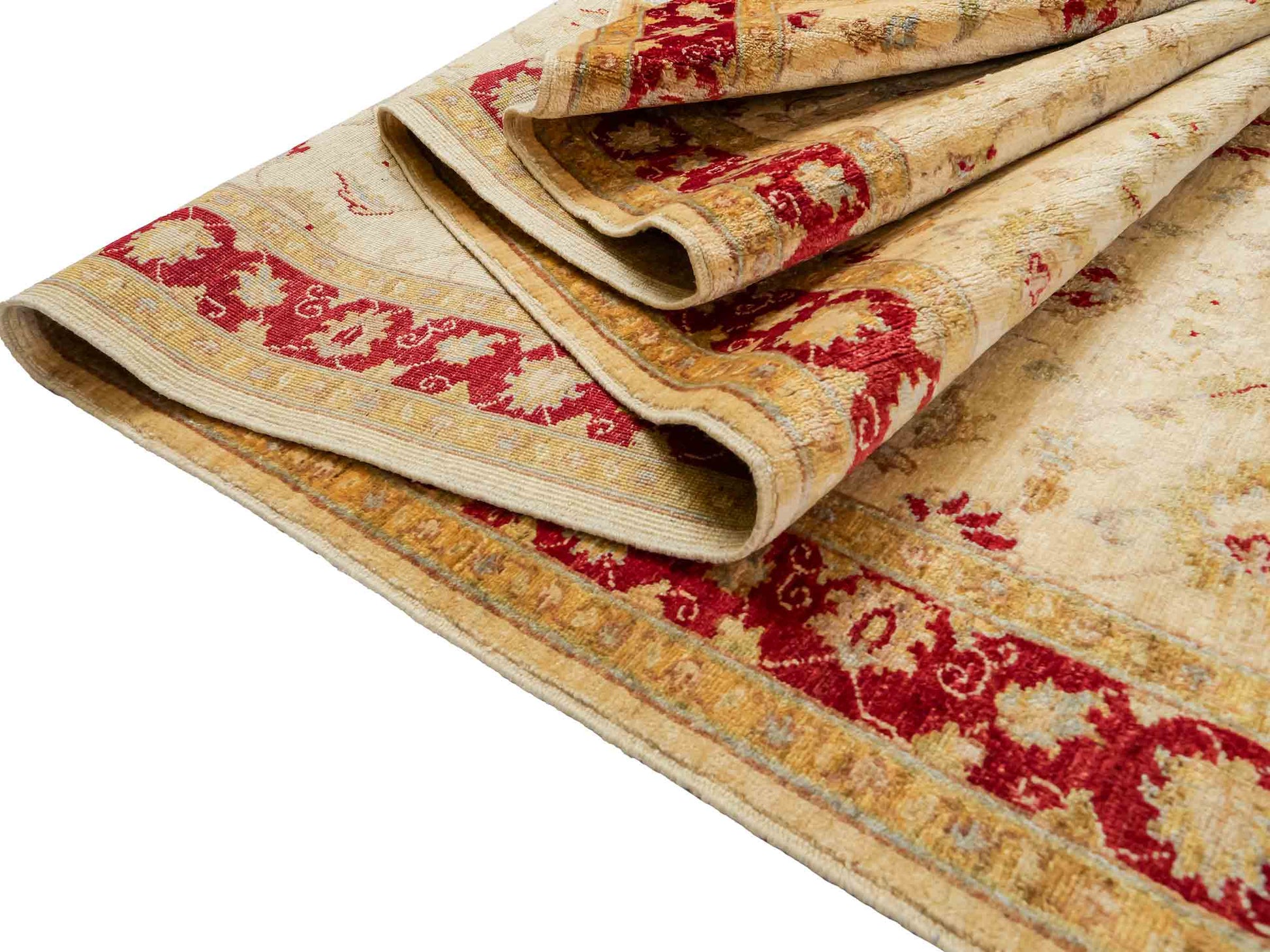 Handgeknüpfter, afghanischer Ziegler Farahan Orientteppich aus Wolle von Khademi. Größe: 588 x 104 cm, Läufer. Farbe: Beige, rot, gold. Verkauf durch JUPITER Intl.