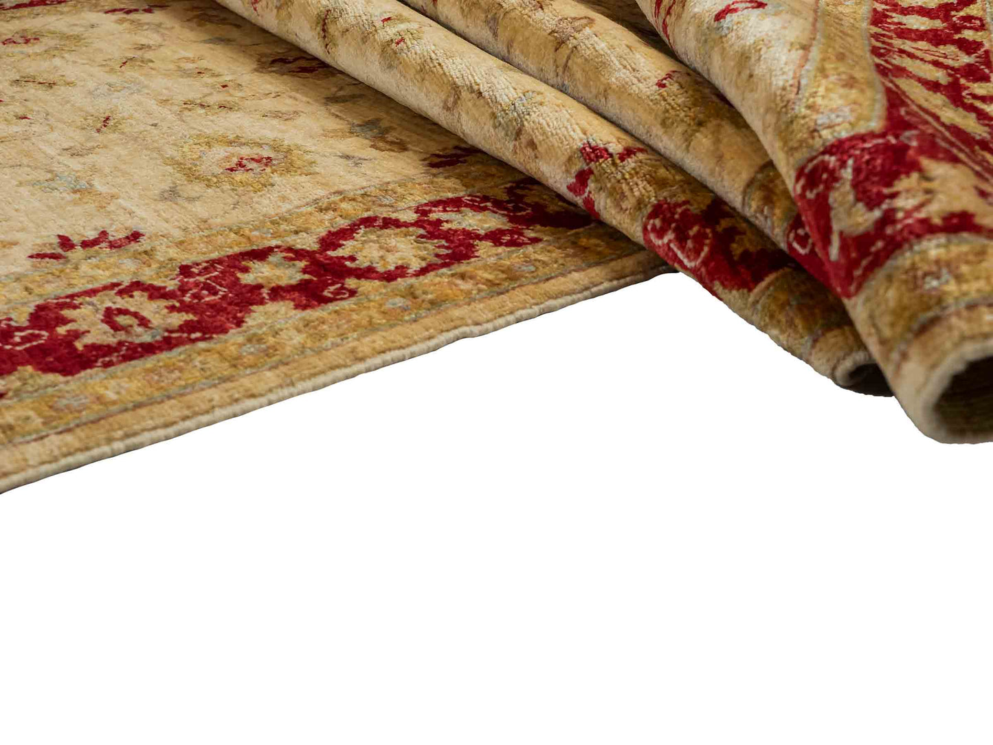 Handgeknüpfter, afghanischer Ziegler Farahan Orientteppich aus Wolle von Khademi. Größe: 588 x 104 cm, Läufer. Farbe: Beige, rot, gold. Verkauf durch JUPITER Intl.