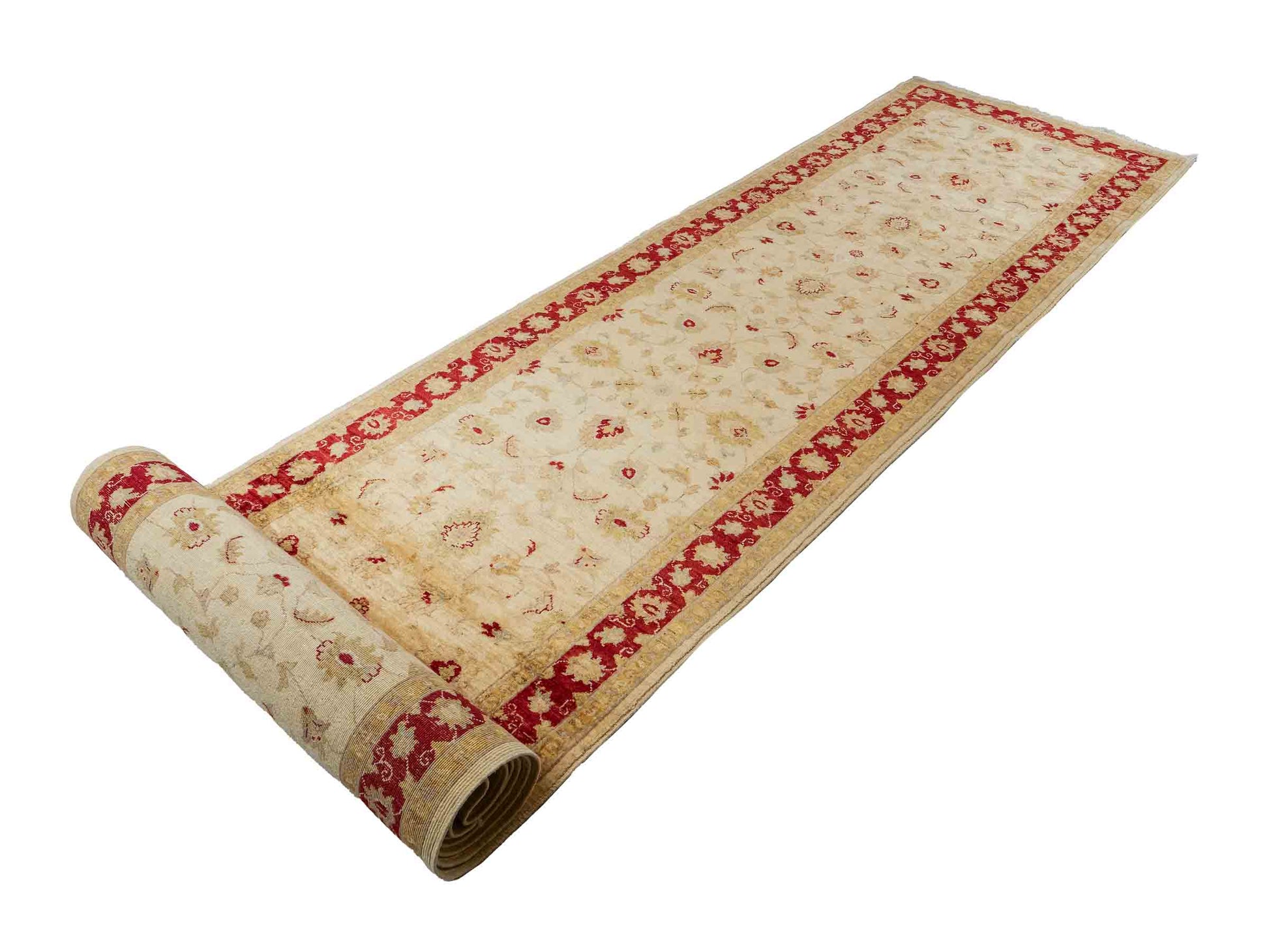 Handgeknüpfter, afghanischer Ziegler Farahan Orientteppich aus Wolle von Khademi. Größe: 588 x 104 cm, Läufer. Farbe: Beige, rot, gold. Verkauf durch JUPITER Intl.