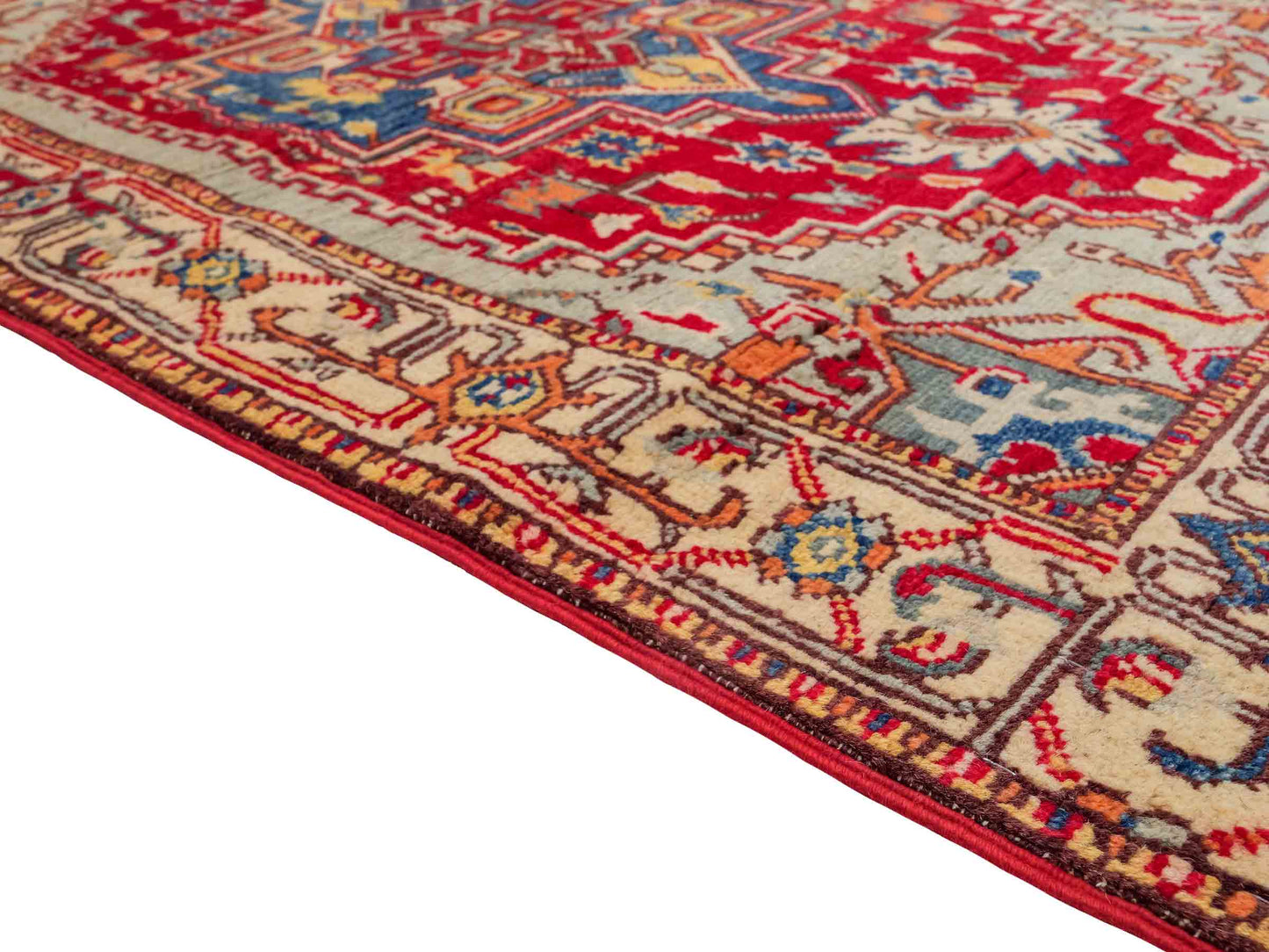 Feiner, handgeknüpfter Ziegler Kazak Chobi Orientteppich aus reiner Wolle mit geometrischem Medaillon-Muster von Khademi. Größe: 129 x 80 cm. Farbe: Rot. RB3-B2705. Ursprung: Afghanistan. Verkauf durch JUPITER Intl.