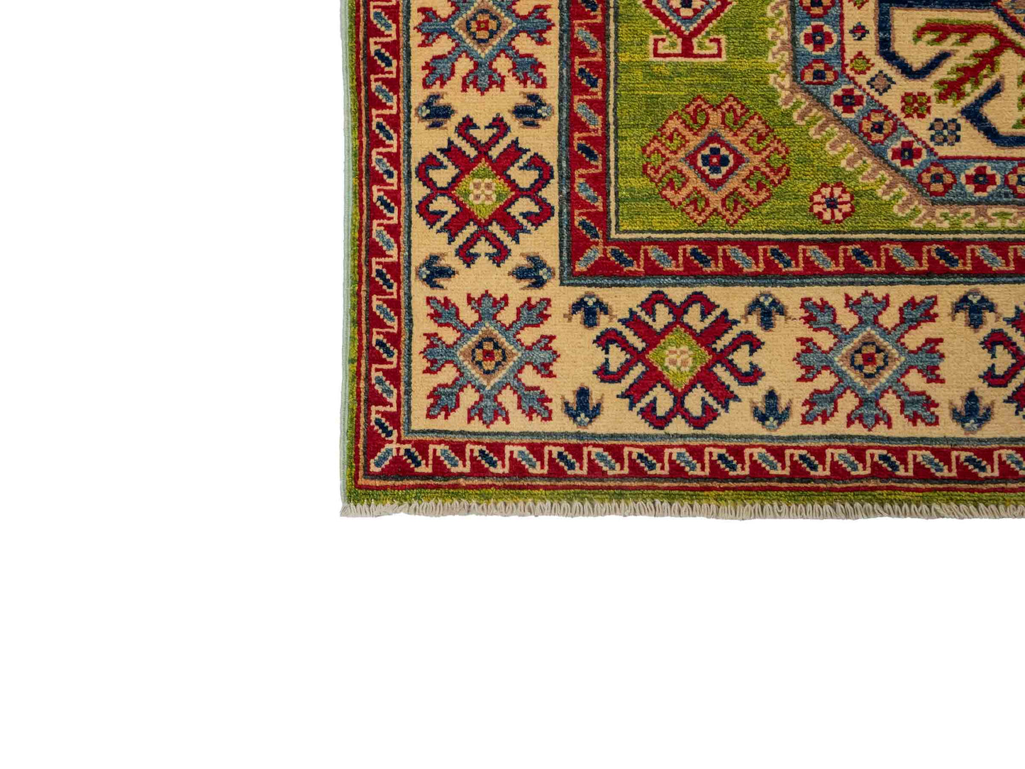 Feiner, handgeknüpfter Ziegler Kazak Chobi Orientteppich aus reiner Wolle mit geometrischem Medaillon-Muster von Khademi. Größe: 174 x 120 cm. Farbe: Grün. RB3-B1814. Ursprung: Afghanistan. Verkauf durch JUPITER Intl.