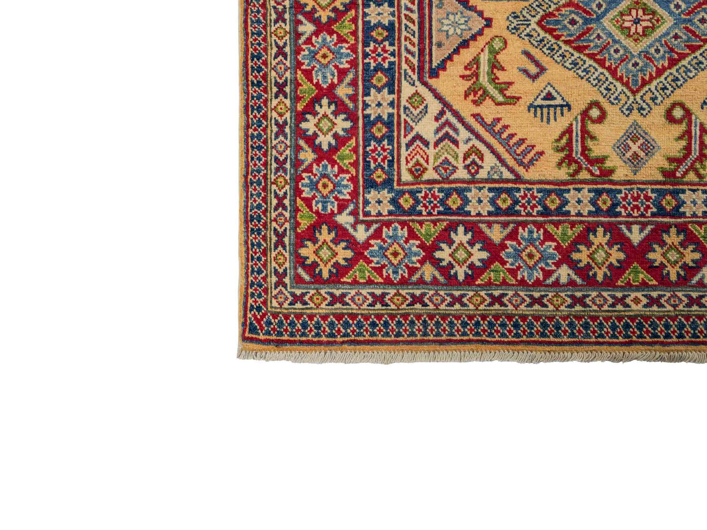 Feiner, handgeknüpfter Ziegler Kazak Chobi Orientteppich aus reiner Wolle mit geometrischem Medaillon-Muster von Khademi. Größe: 178 x 122 cm. Farbe: Gelb, gold, beige. RB3-B2675. Ursprung: Afghanistan. Verkauf durch JUPITER Intl.