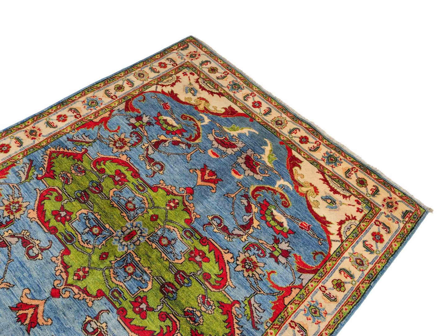 Feiner, handgeknüpfter Ziegler Kazak Chobi Orientteppich aus reiner Wolle mit geometrischem Medaillon-Muster von Khademi. Größe: 189 x 145 cm. Farbe: Blau. RB3-B2725. Ursprung: Afghanistan. Verkauf durch JUPITER Intl.