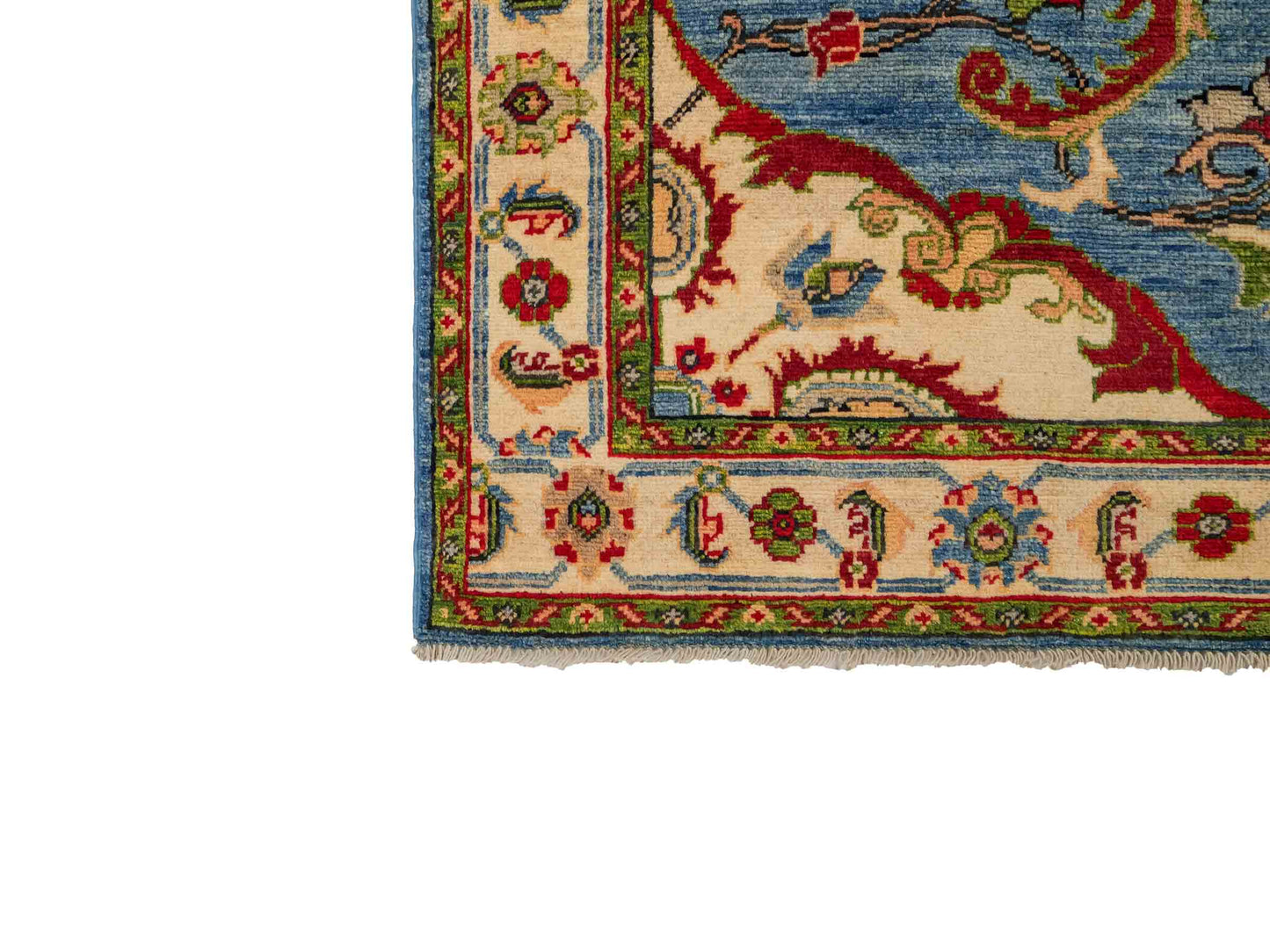 Feiner, handgeknüpfter Ziegler Kazak Chobi Orientteppich aus reiner Wolle mit geometrischem Medaillon-Muster von Khademi. Größe: 189 x 145 cm. Farbe: Blau. RB3-B2725. Ursprung: Afghanistan. Verkauf durch JUPITER Intl.