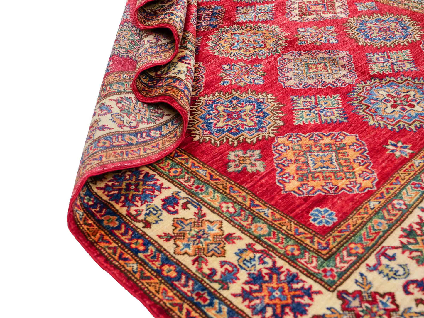 Handgeknüpfter, afghanischer Ziegler Orientteppich aus Wolle von Khademi. Größe: 206 x 148 cm. Farbe: Rot, cremeweiß. Verkauf durch JUPITER Intl.