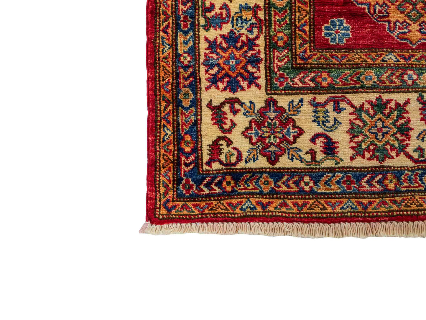 Handgeknüpfter, afghanischer Ziegler Orientteppich aus Wolle von Khademi. Größe: 206 x 148 cm. Farbe: Rot, cremeweiß. Verkauf durch JUPITER Intl.