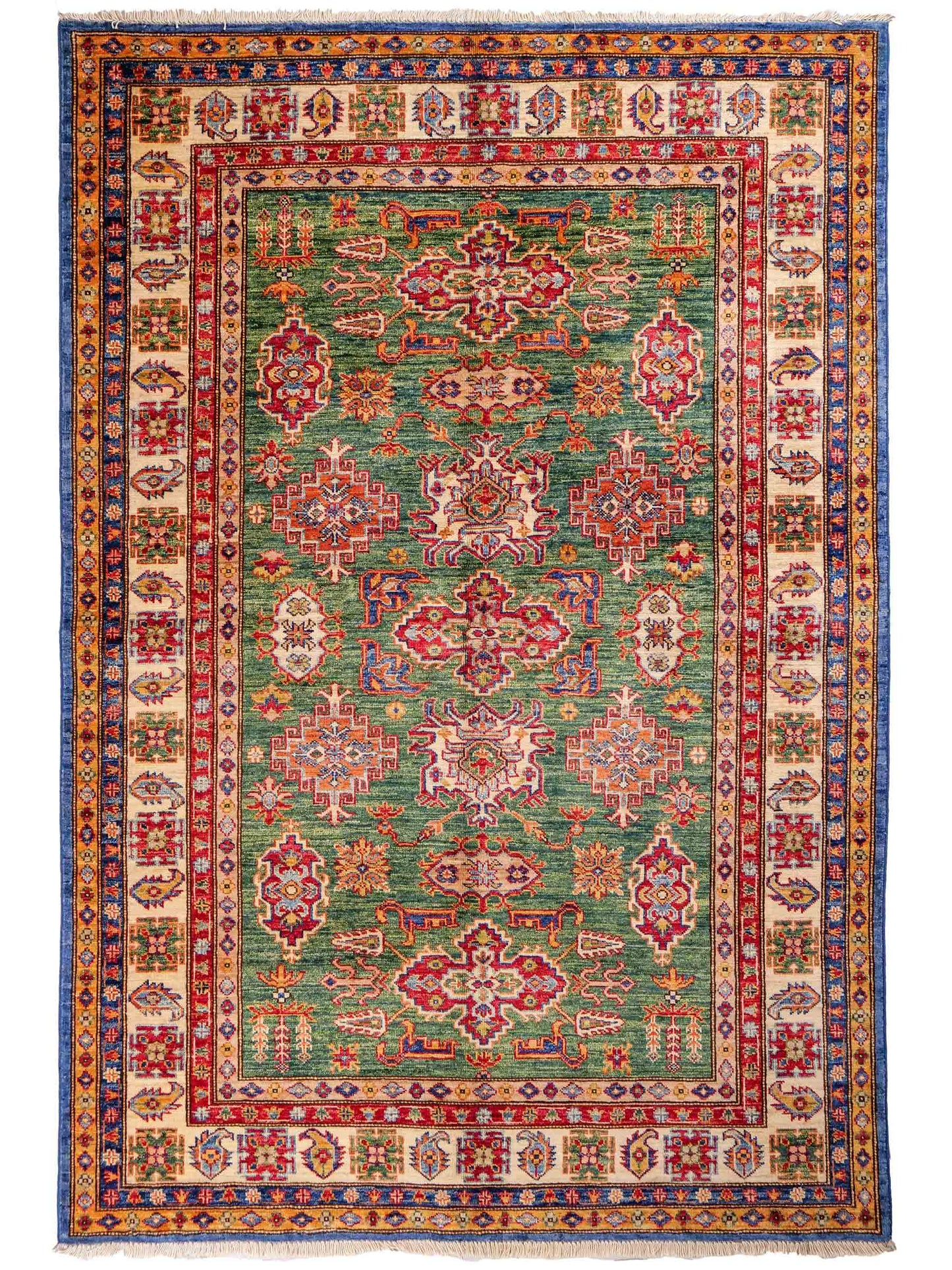 Handgeknüpfter, afghanischer Ziegler Orientteppich aus Wolle von Khademi. Größe: 206 x 150 cm. Farbe: Grün. Verkauf durch JUPITER Intl.