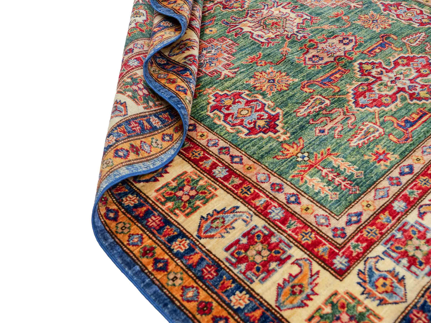 Handgeknüpfter, afghanischer Ziegler Orientteppich aus Wolle von Khademi. Größe: 206 x 150 cm. Farbe: Grün. Verkauf durch JUPITER Intl.