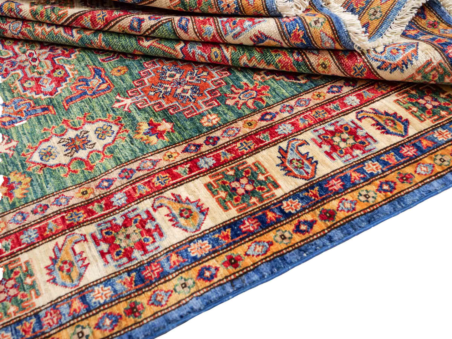 Handgeknüpfter, afghanischer Ziegler Orientteppich aus Wolle von Khademi. Größe: 206 x 150 cm. Farbe: Grün. Verkauf durch JUPITER Intl.