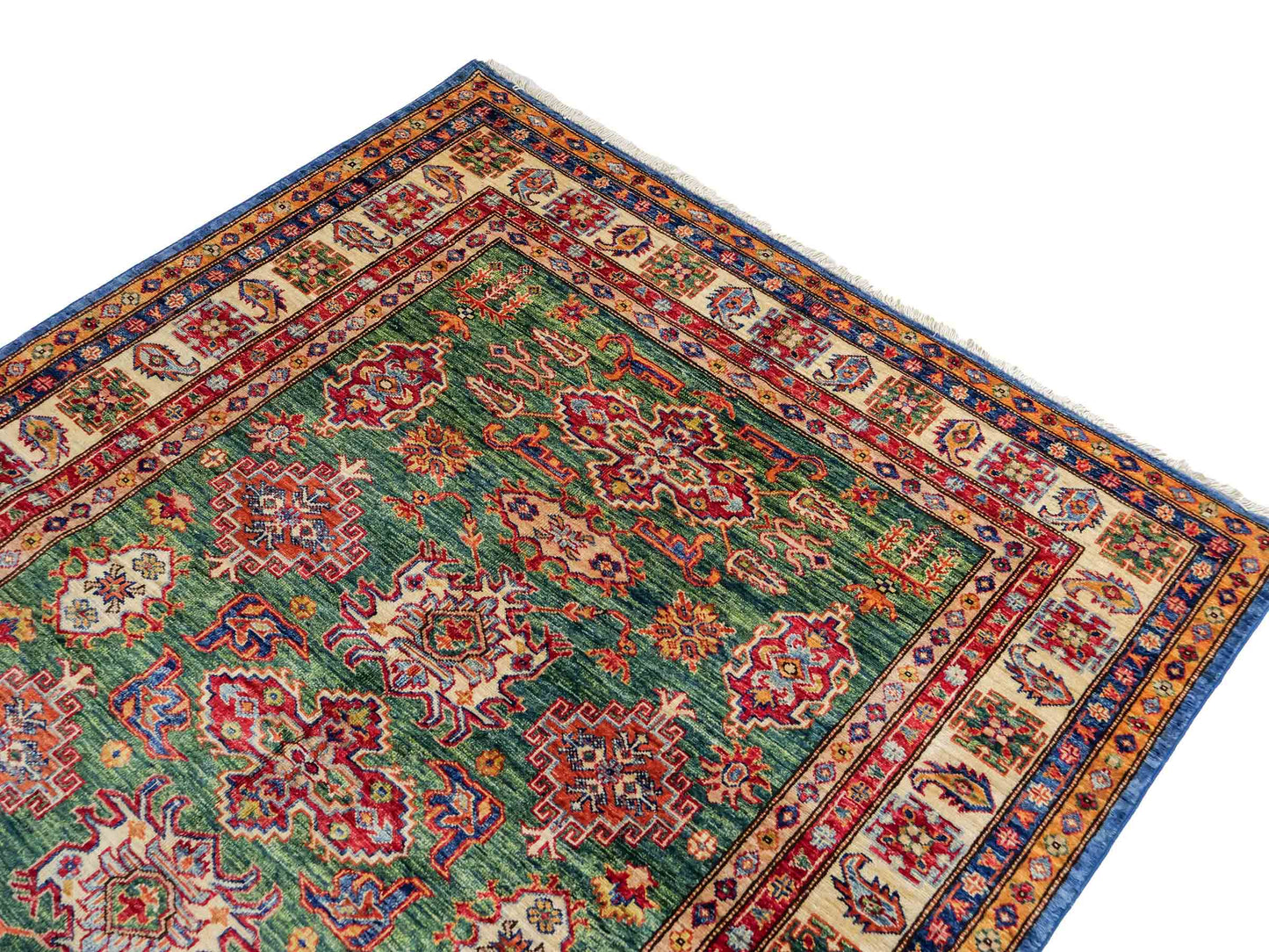 Handgeknüpfter, afghanischer Ziegler Orientteppich aus Wolle von Khademi. Größe: 206 x 150 cm. Farbe: Grün. Verkauf durch JUPITER Intl.