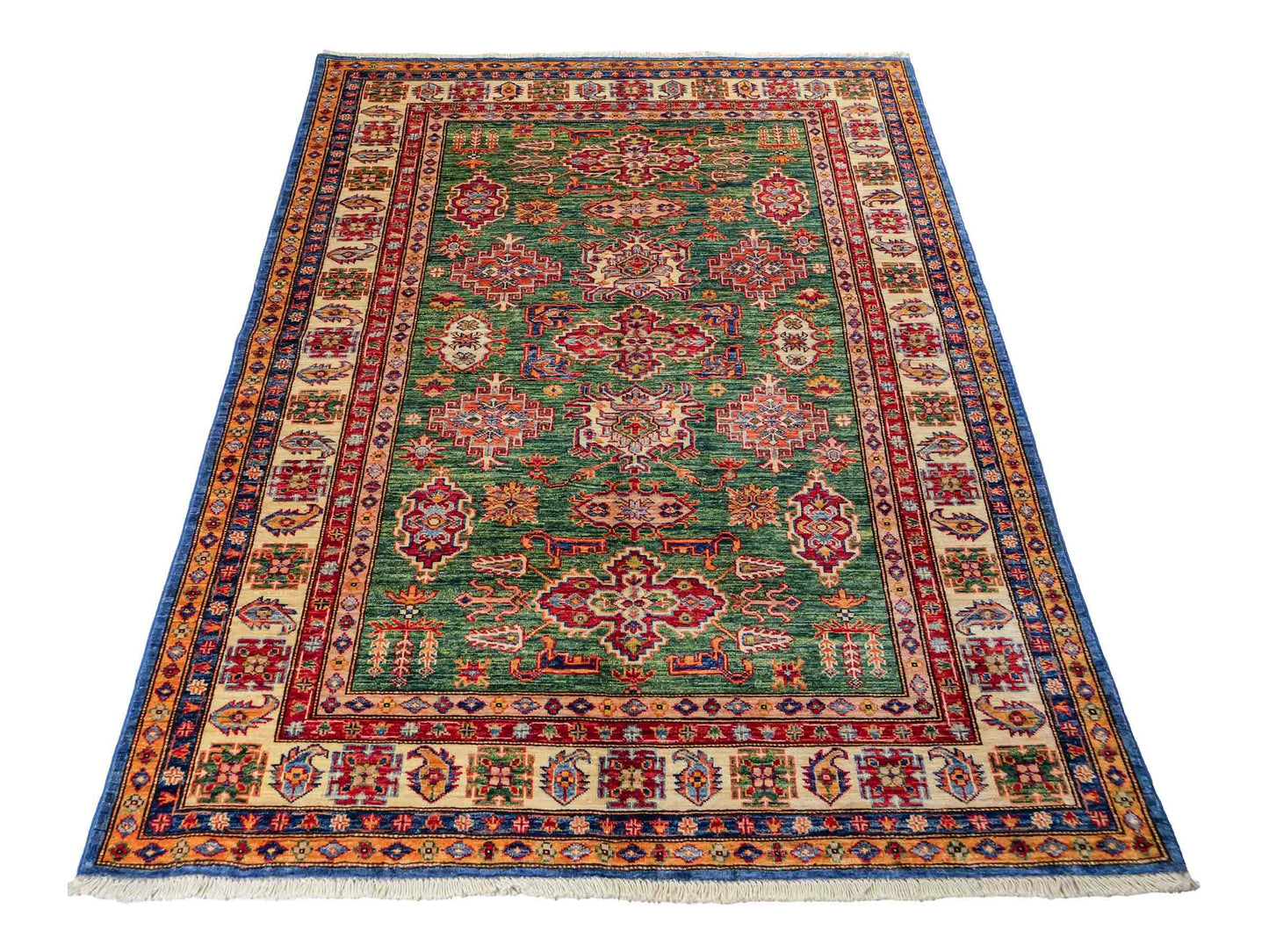 Handgeknüpfter, afghanischer Ziegler Orientteppich aus Wolle von Khademi. Größe: 206 x 150 cm. Farbe: Grün. Verkauf durch JUPITER Intl.