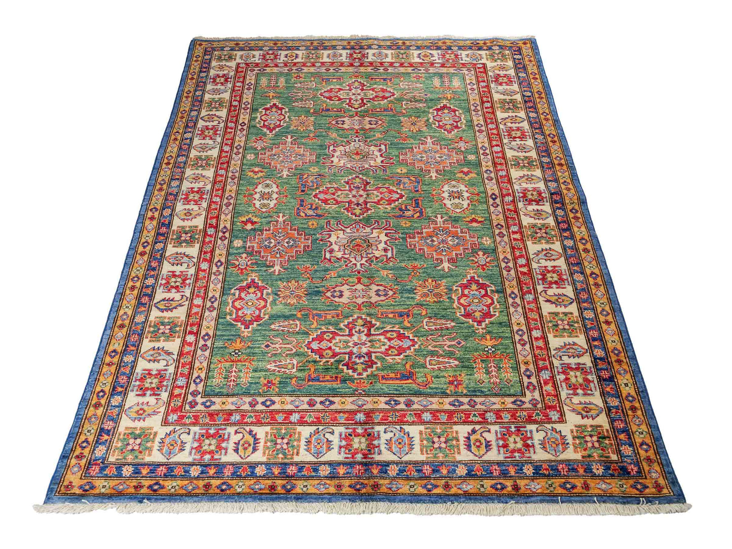 Handgeknüpfter, afghanischer Ziegler Orientteppich aus Wolle von Khademi. Größe: 206 x 150 cm. Farbe: Grün. Verkauf durch JUPITER Intl.