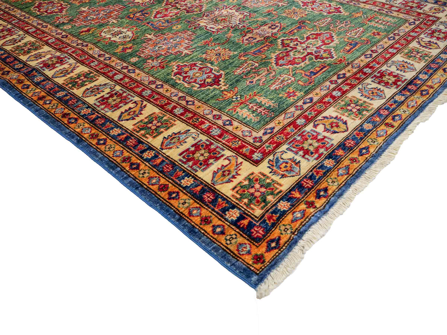 Handgeknüpfter, afghanischer Ziegler Orientteppich aus Wolle von Khademi. Größe: 206 x 150 cm. Farbe: Grün. Verkauf durch JUPITER Intl.