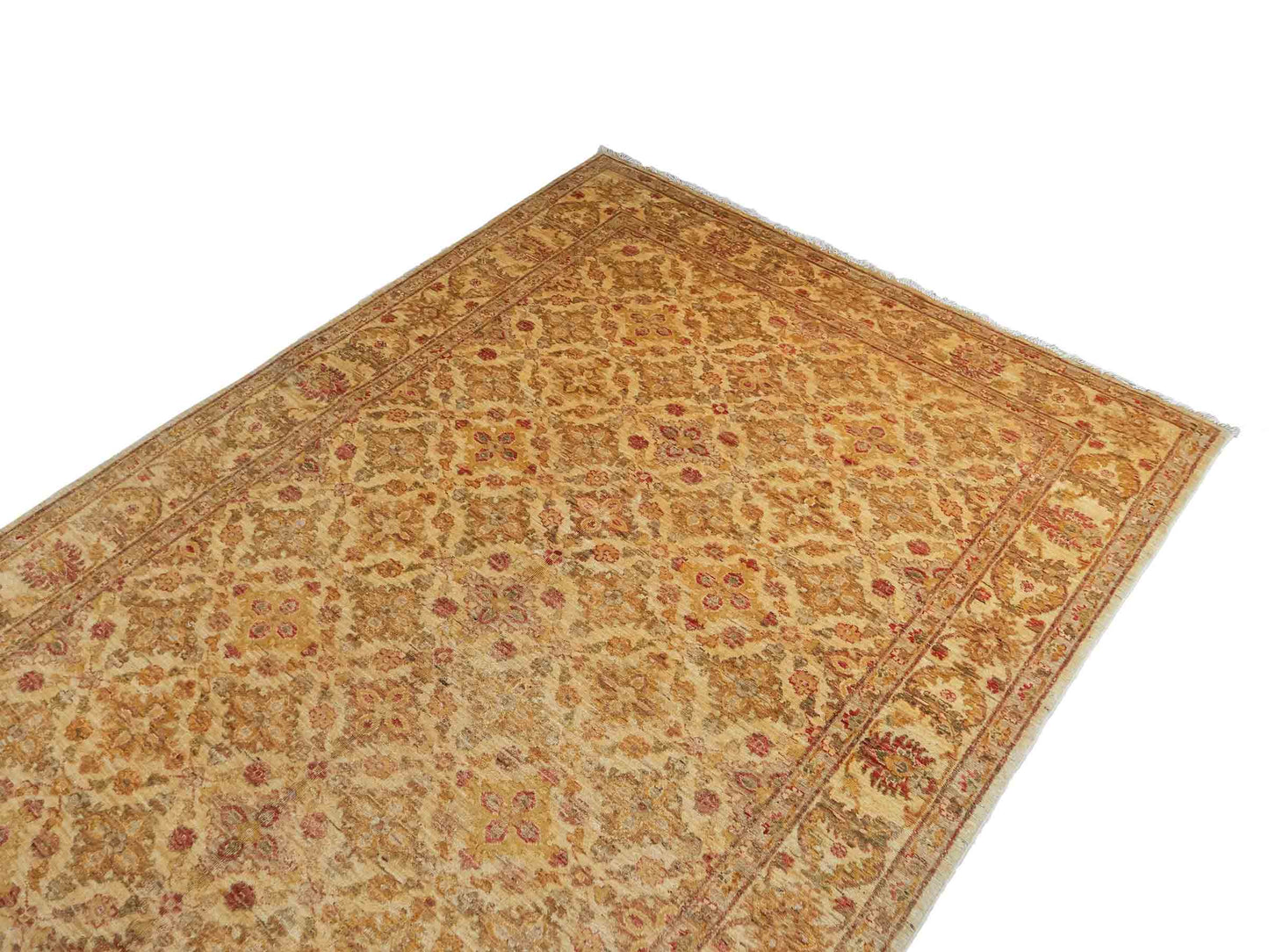 Handgeknüpfter, afghanischer Ziegler Orientteppich aus Wolle von Khademi. Größe: 312 x 154 cm. Farbe: Beige, cremeweiß, gold. Verkauf durch JUPITER Intl.