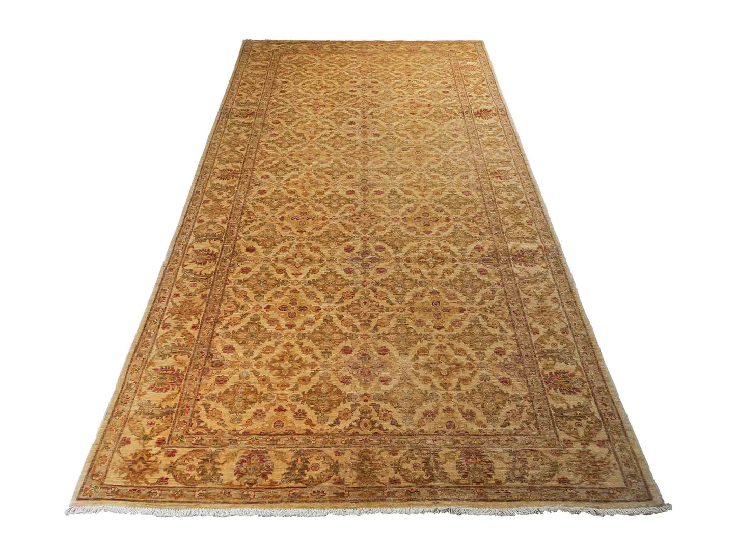 Handgeknüpfter, afghanischer Ziegler Orientteppich aus Wolle von Khademi. Größe: 312 x 154 cm. Farbe: Beige, cremeweiß, gold. Verkauf durch JUPITER Intl.