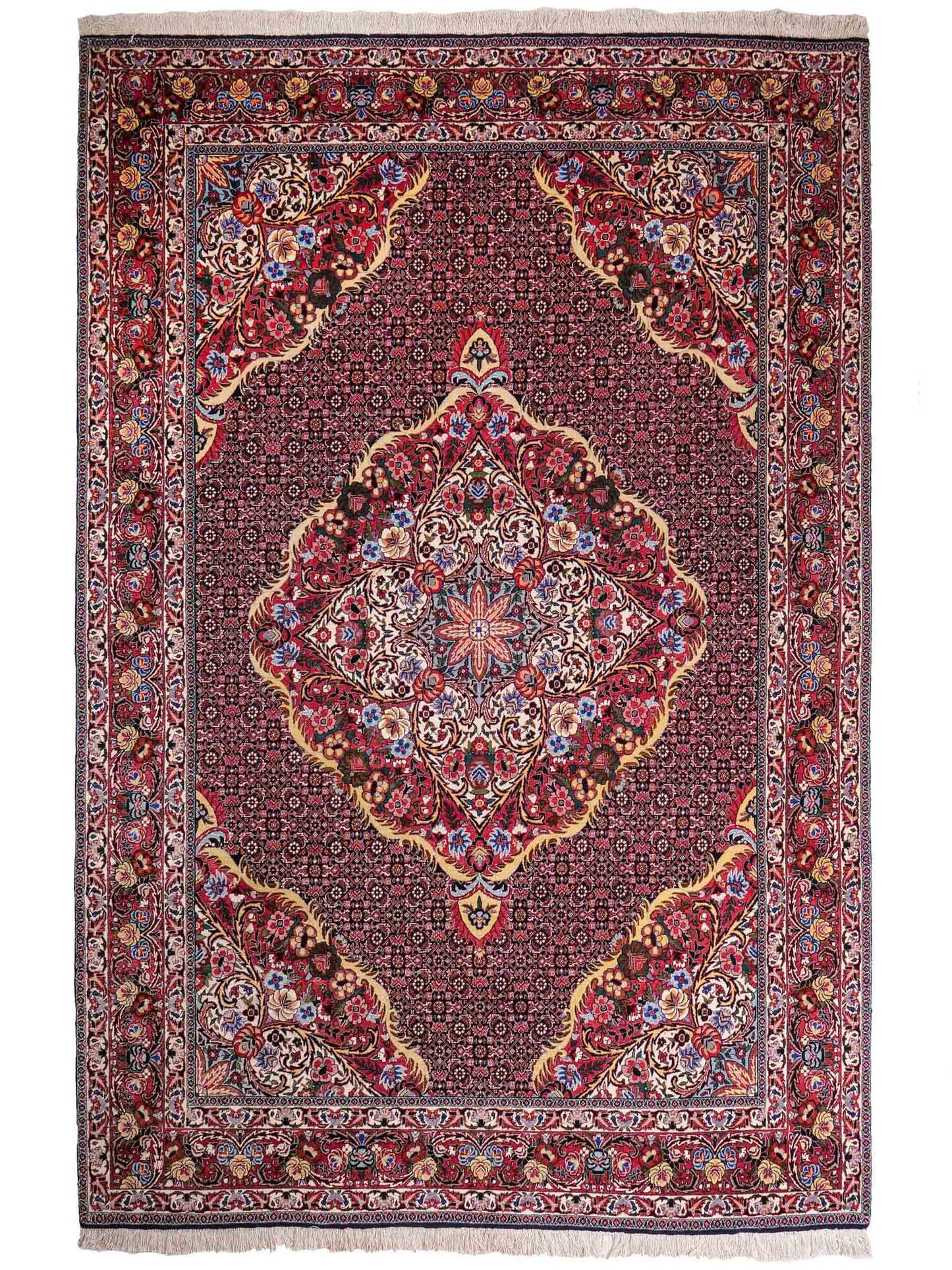 Sehr feiner, handgeknüpfter Bidjar Perserteppich von Khademi. Farbe: Schwarz, blau, rot. Größe: 3,07 x 2,03 m. Vertrieb durch JUPITER Intl.