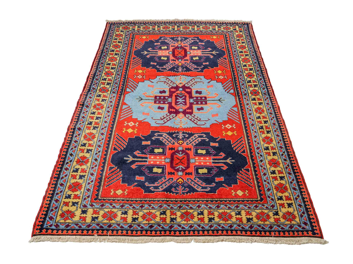 Handgeknüpfter, persischer Ardebil Dorfteppich aus Wolle von Khademi. Farbe: Rot, blau. Größe: 190 x 130 cm. Verkauf durch JUPITER Intl.